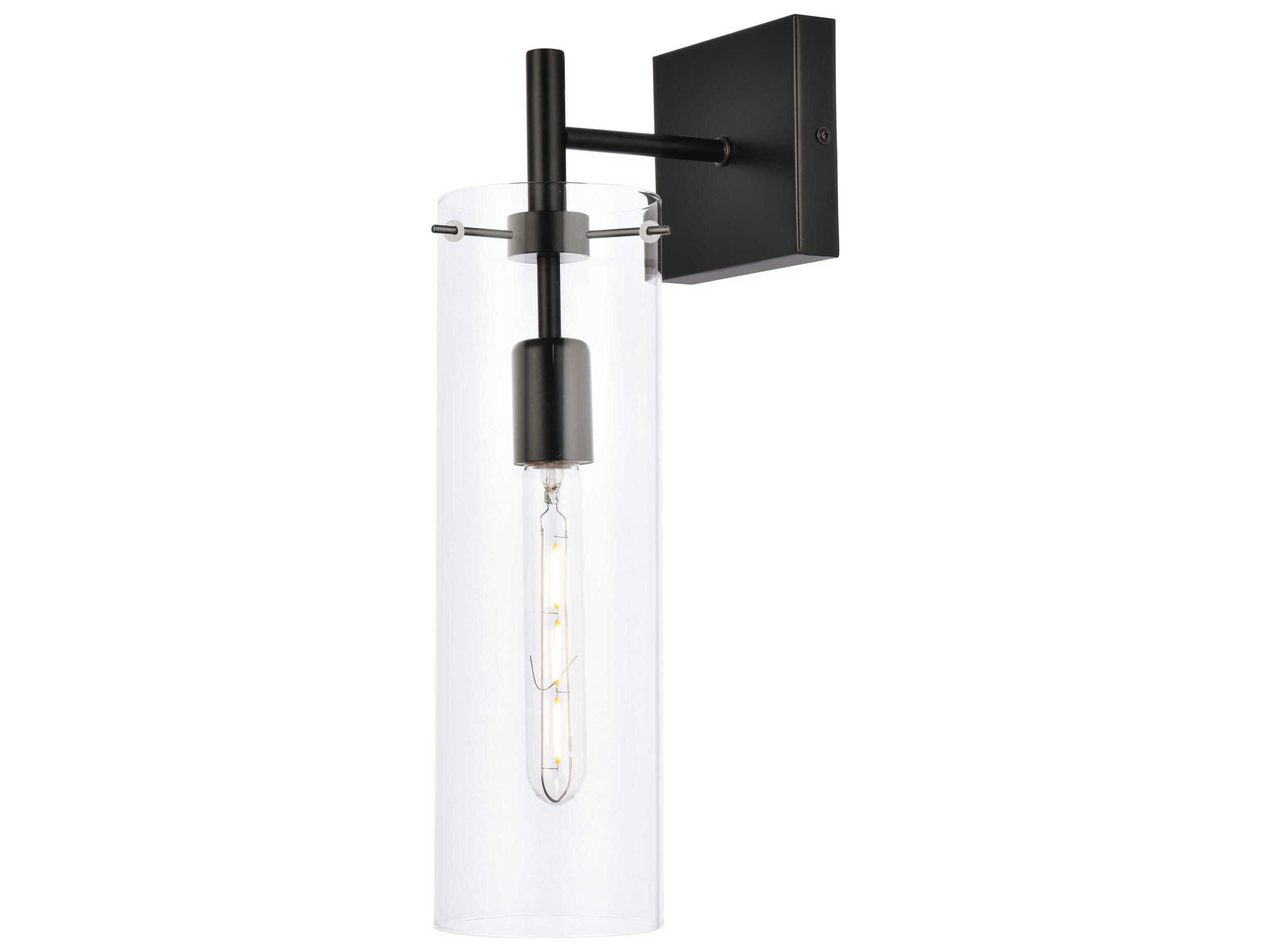 Elegant Lighting Savant 1-Light Black And Clear Glass Wall Sconce