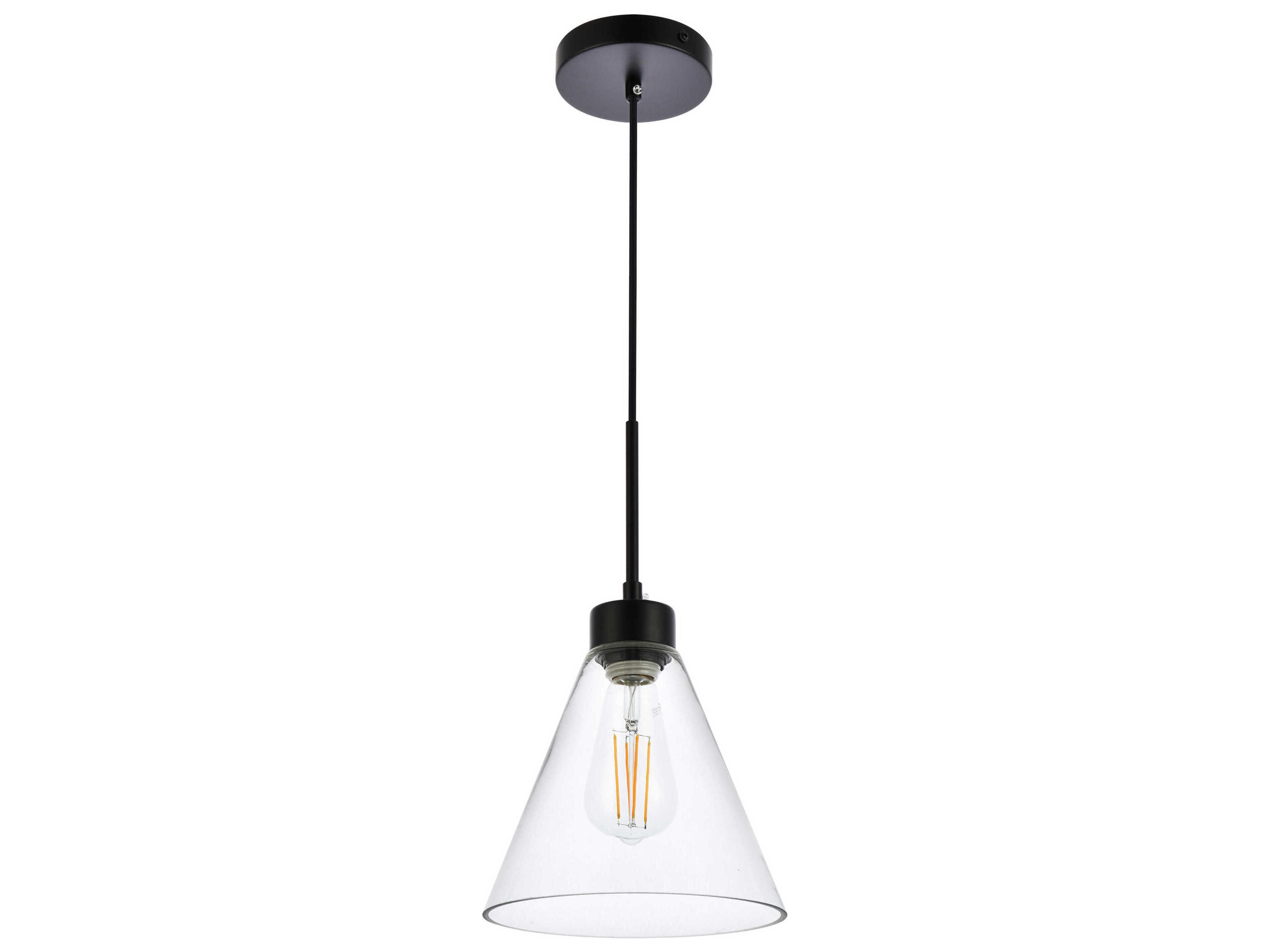 Elegant Lighting Mera 1-Light Black & Clear Glass Mini Pendant