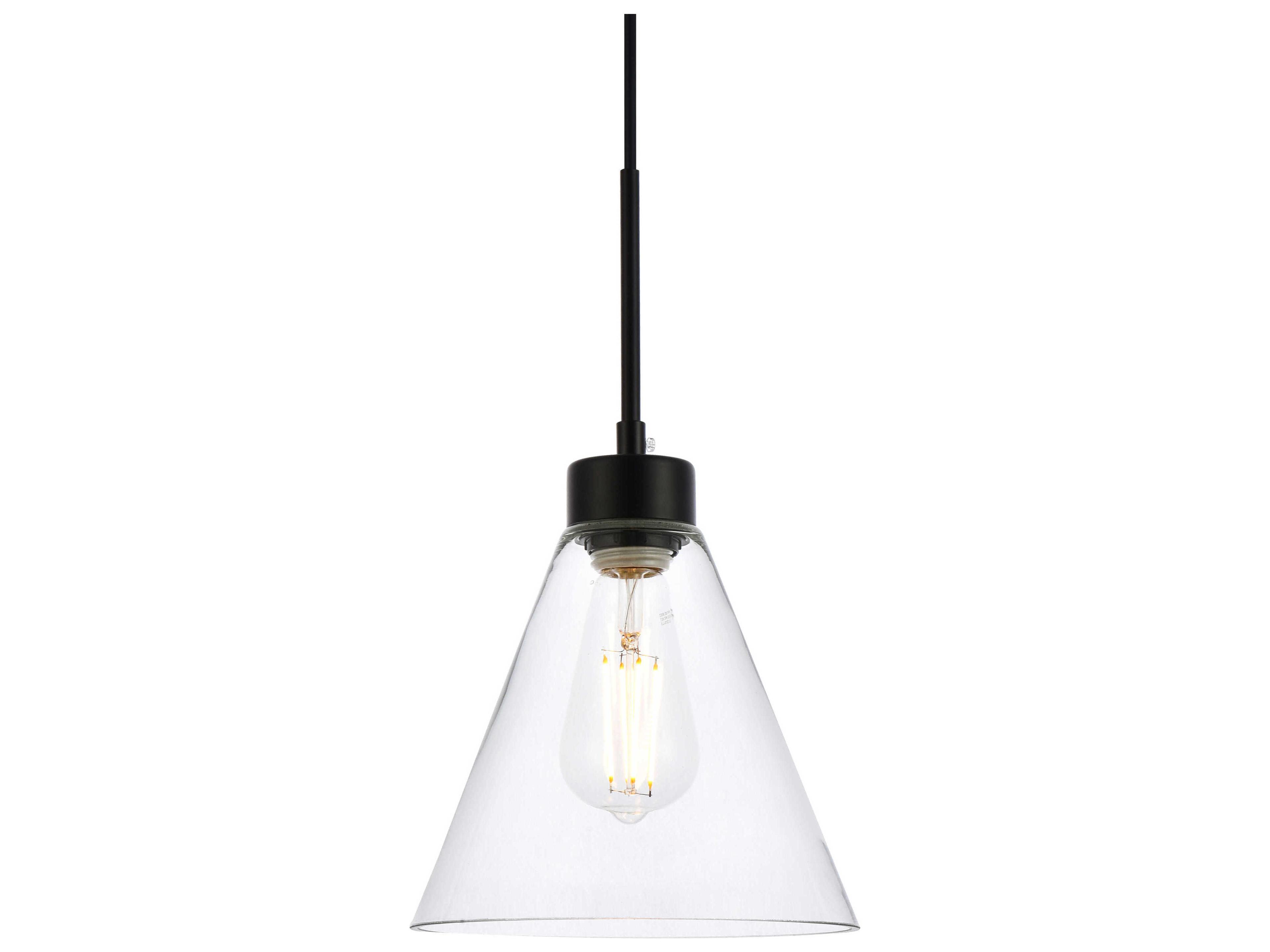 Elegant Lighting Mera 1-Light Black & Clear Glass Mini Pendant