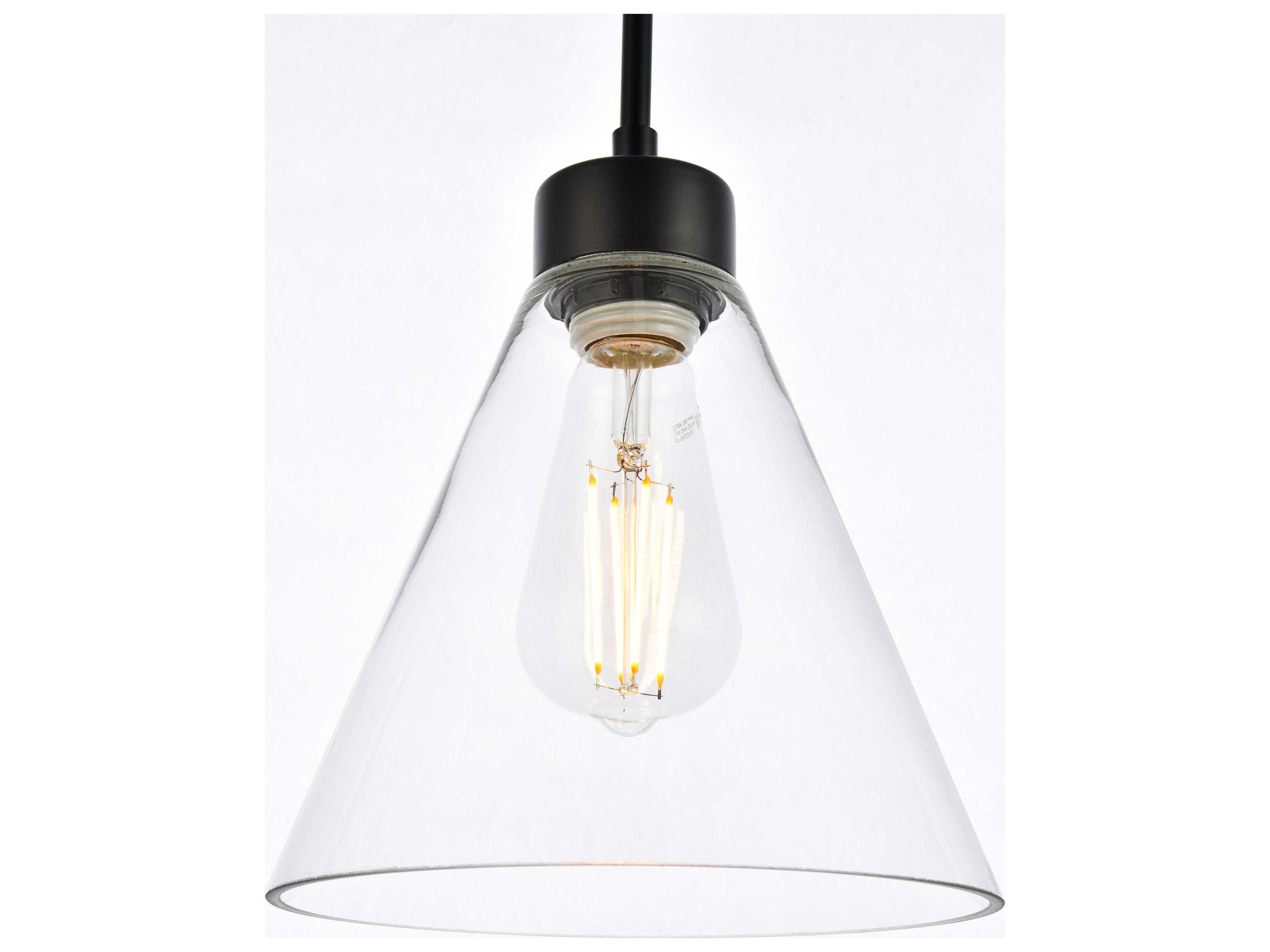 Elegant Lighting Mera 1-Light Black & Clear Glass Mini Pendant