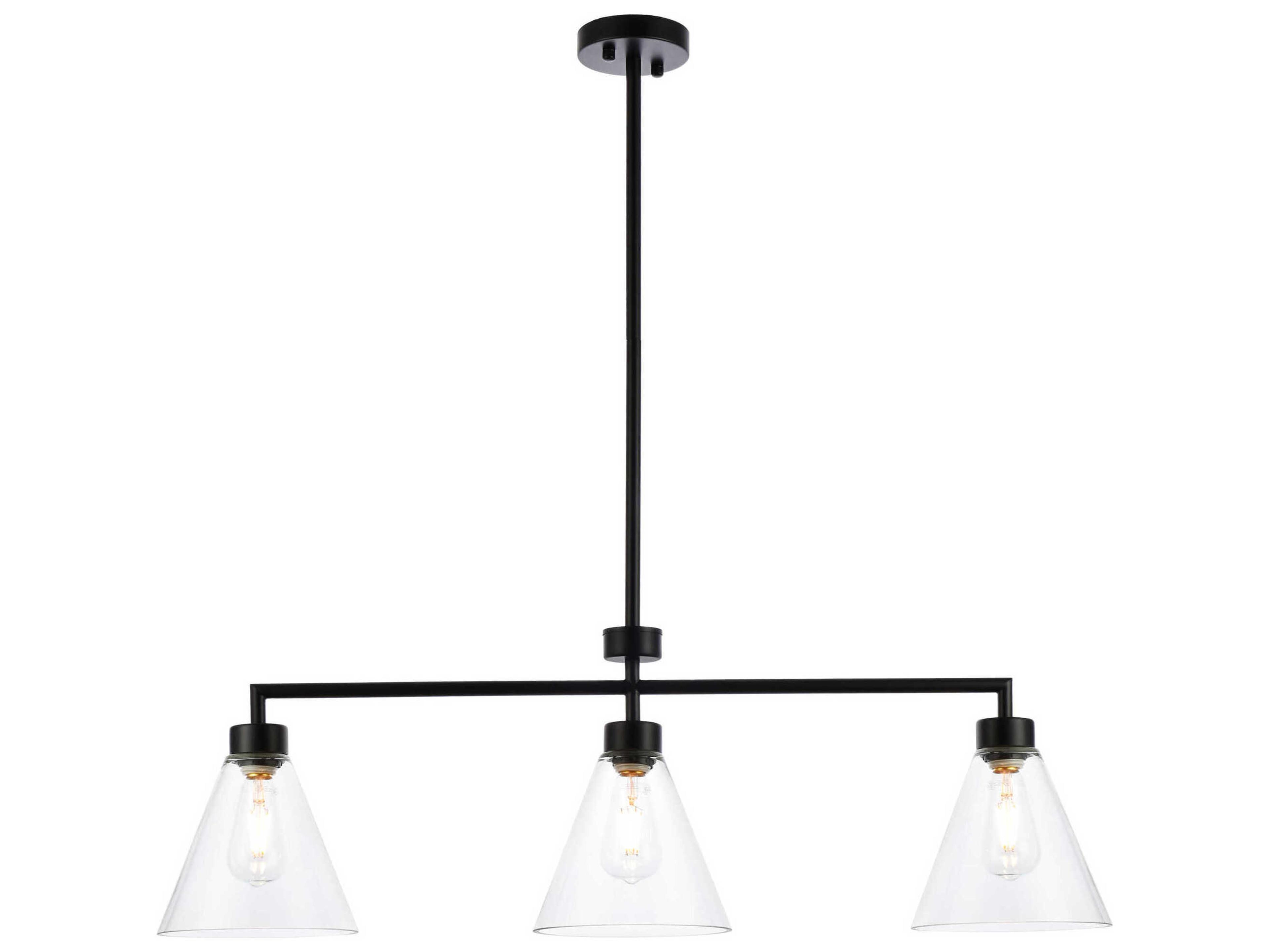 Mera 3-Light Black & Clear Glass Linear Island Pendant
