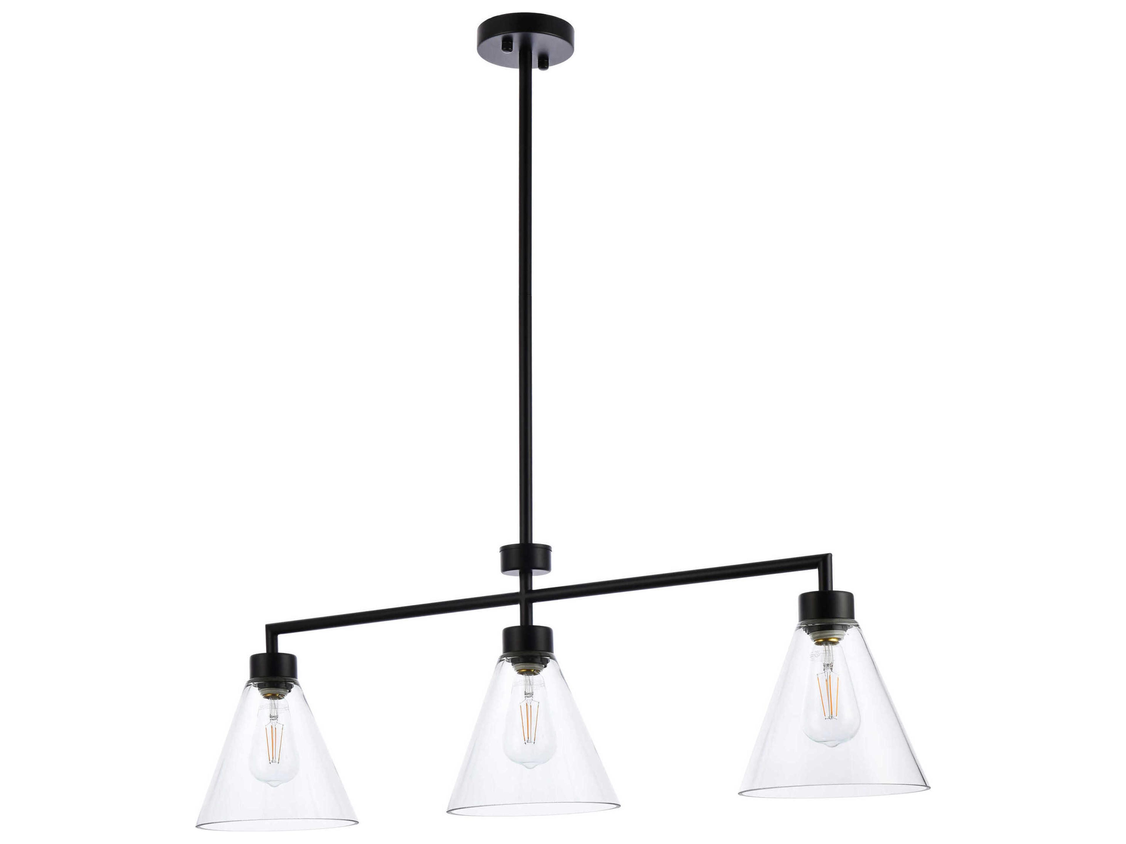 Elegant Lighting Mera 3-Light Black & Clear Glass Linear Island Pendant