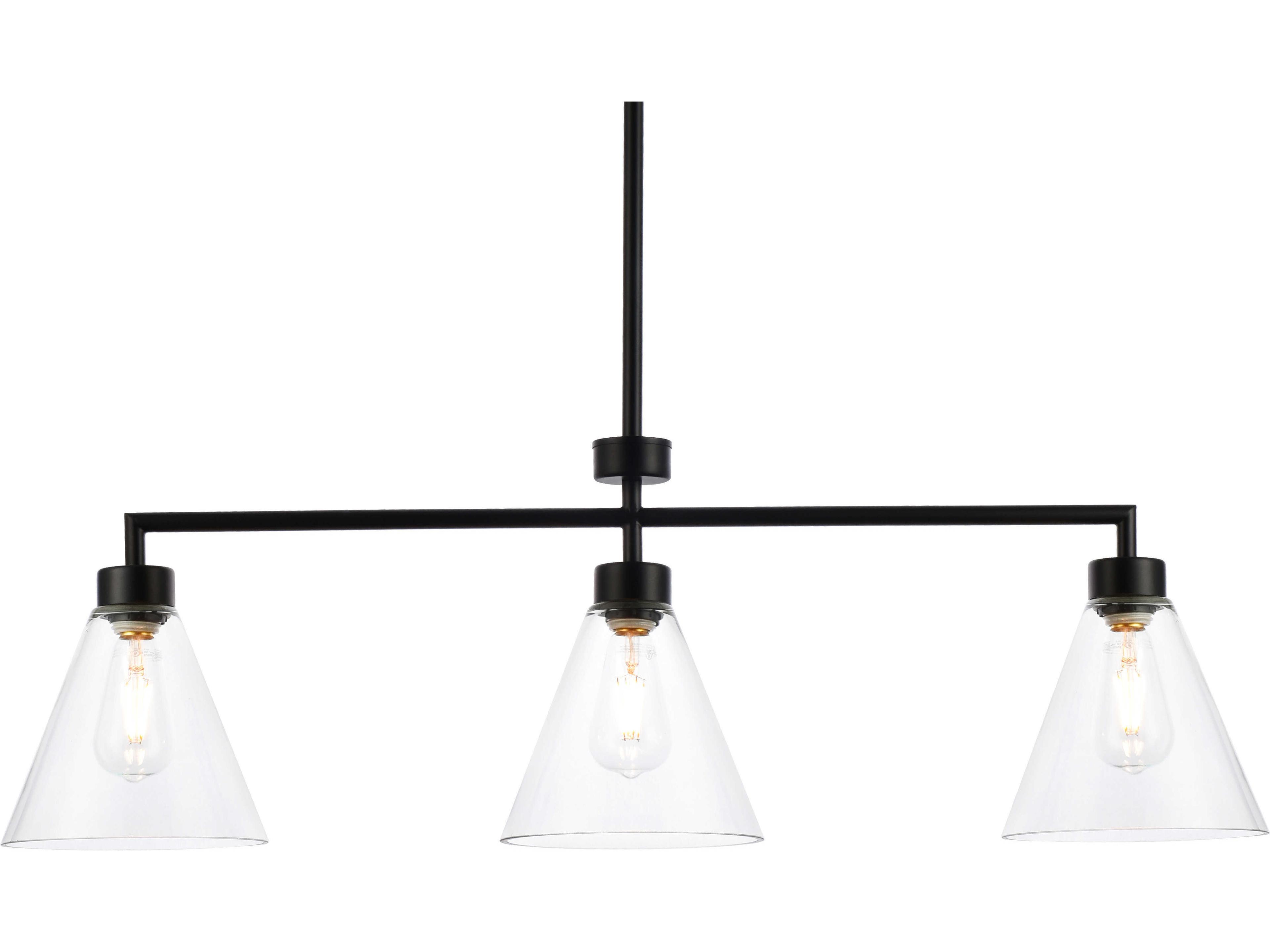 Elegant Lighting Mera 3-Light Black & Clear Glass Linear Island Pendant