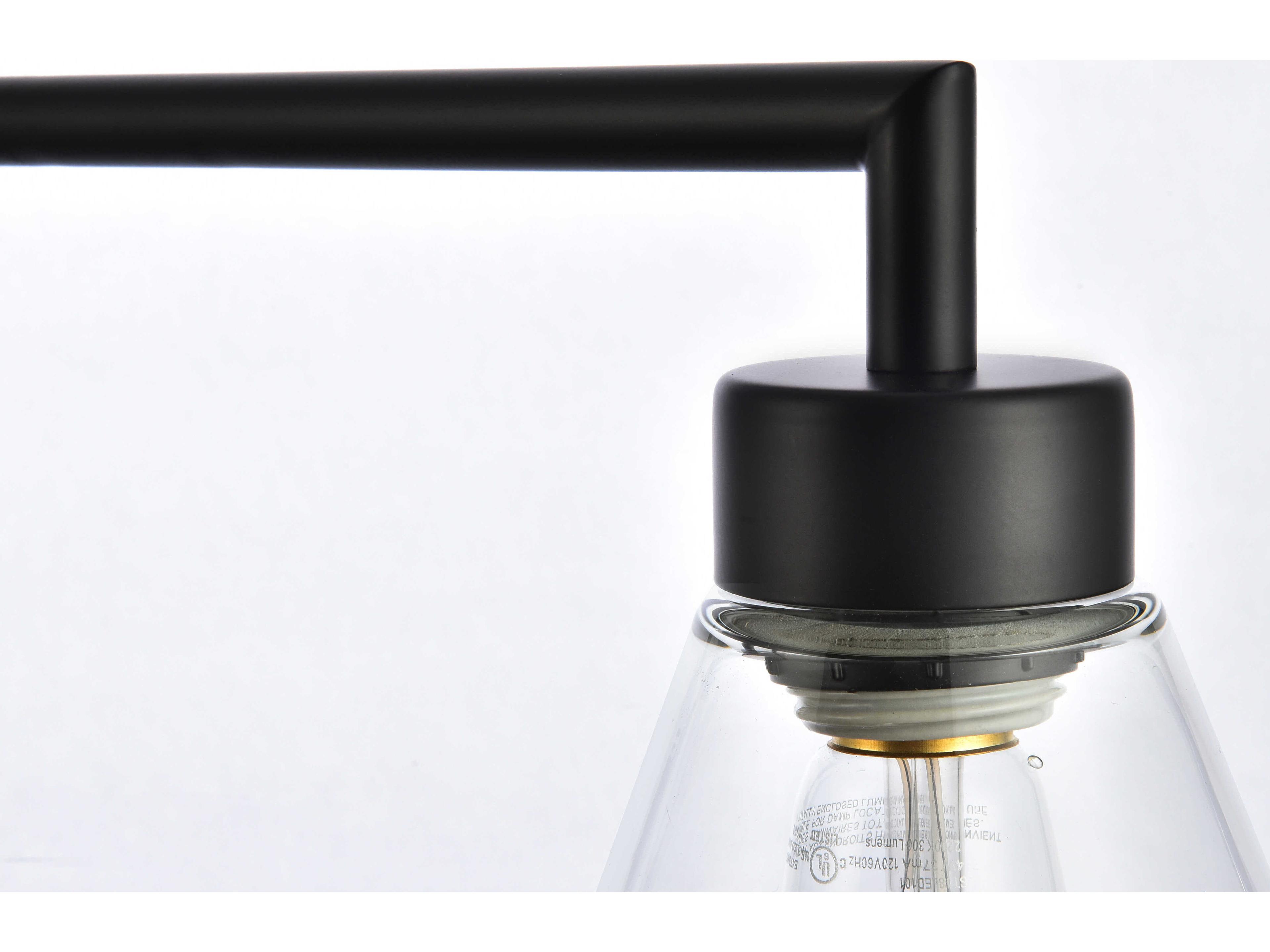 Elegant Lighting Mera 3-Light Black & Clear Glass Linear Island Pendant