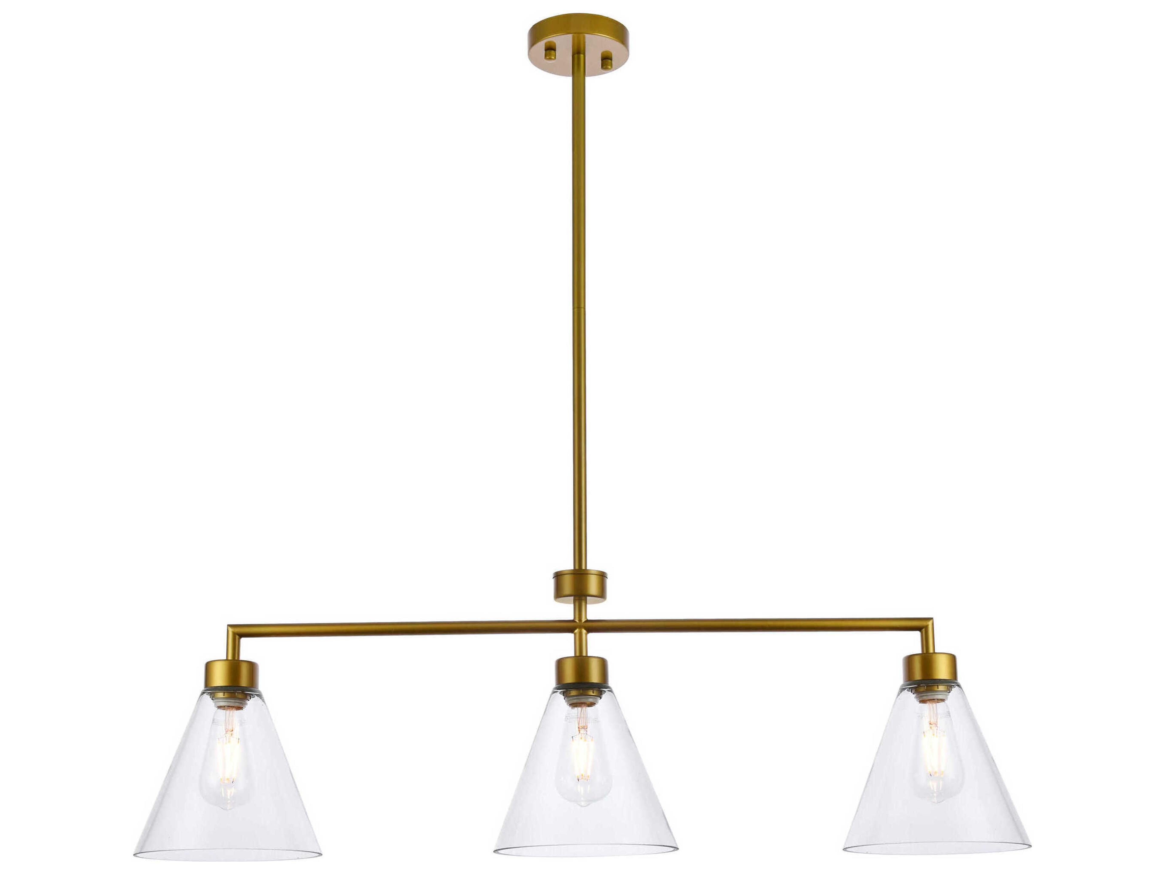 Mera 3-Light Brass & Clear Glass Linear Island Pendant