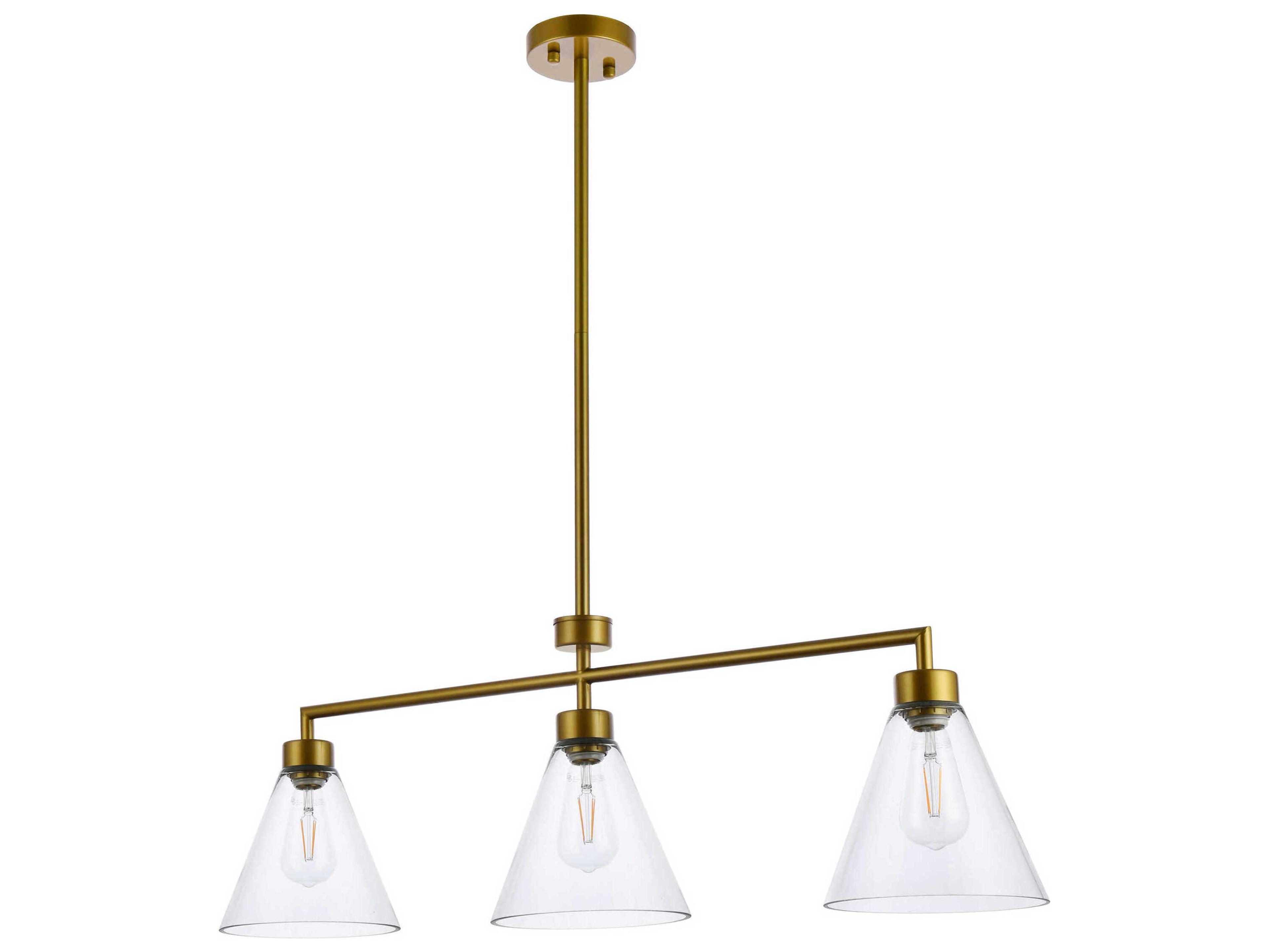 Elegant Lighting Mera 3-Light Brass & Clear Glass Linear Island Pendant