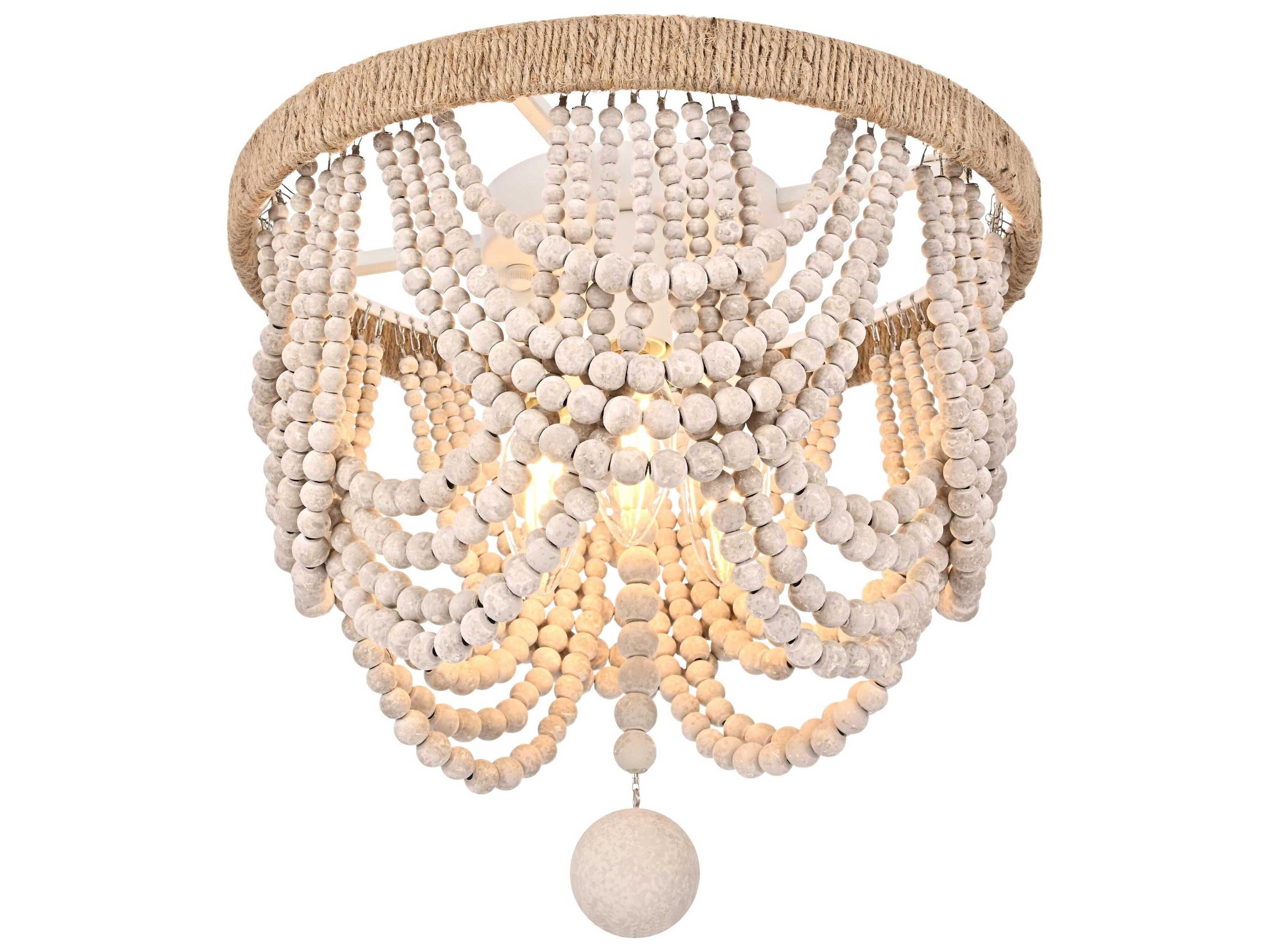 Elegant Lighting Jolie 3-Light Distressed Antique White Flush Mount