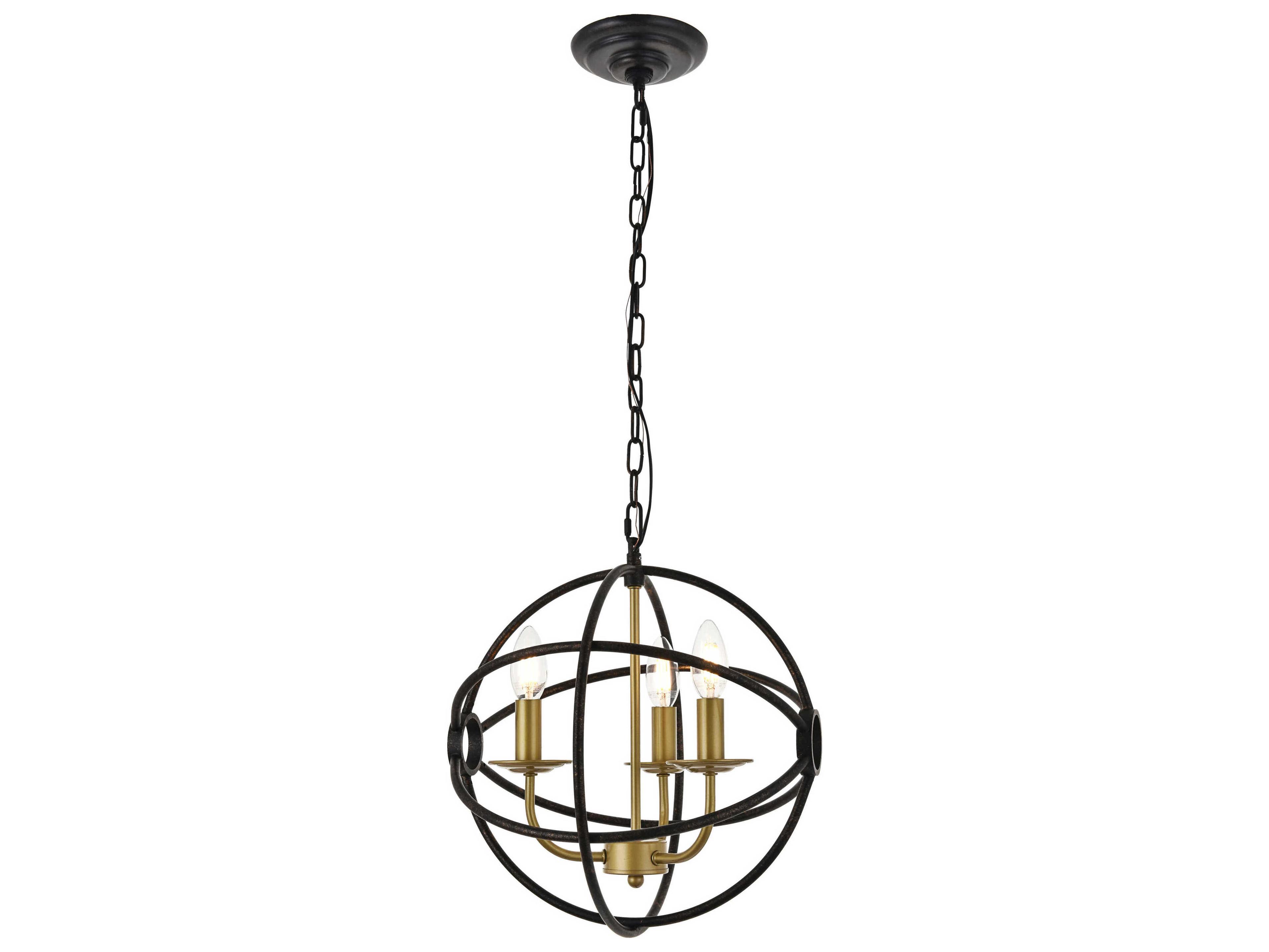 Octavia 3-Light Brass Dark Brown Candelabra Globe Chandelier