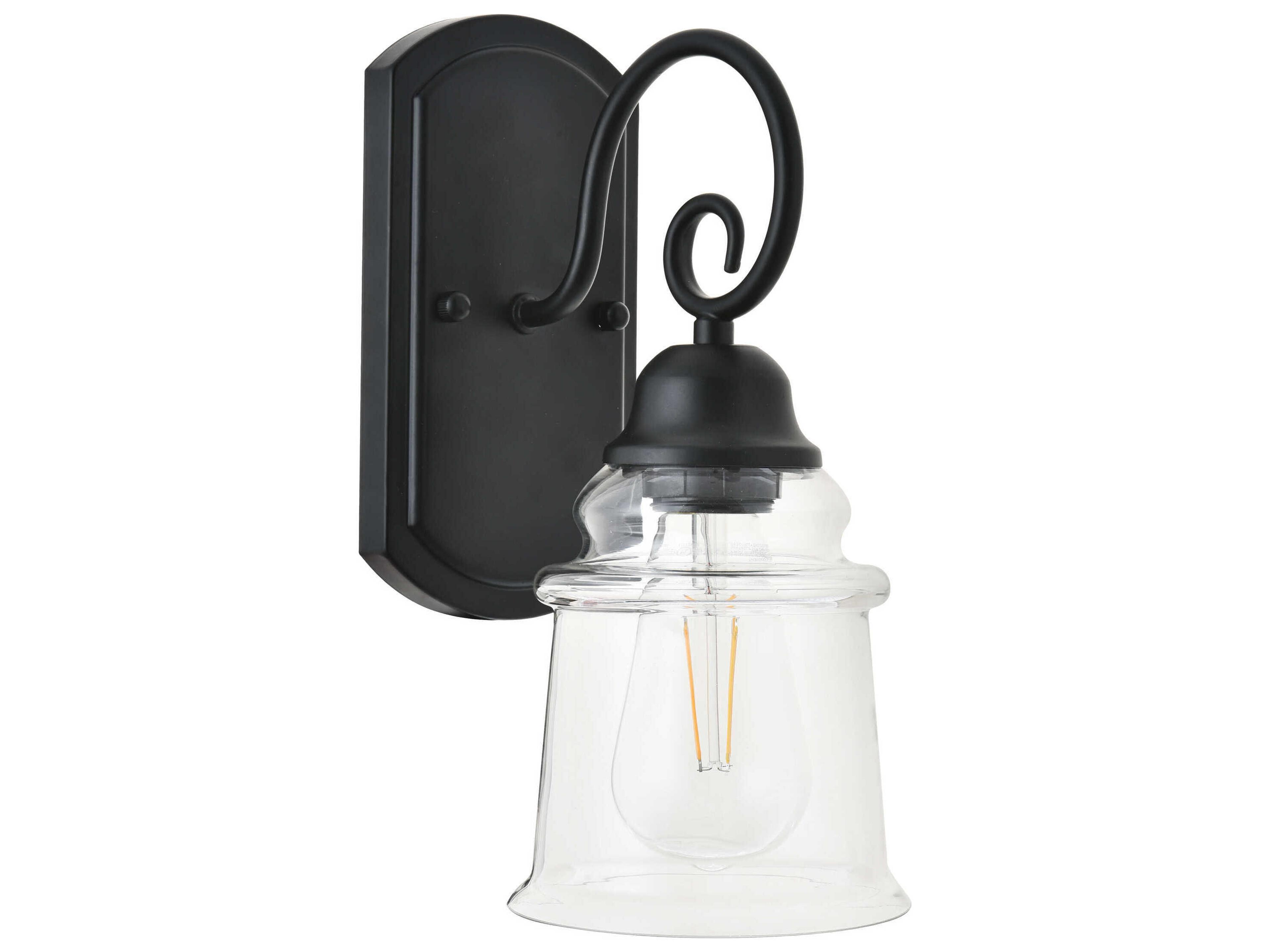 Elegant Lighting Spire 1-Light Black Glass Wall Sconce