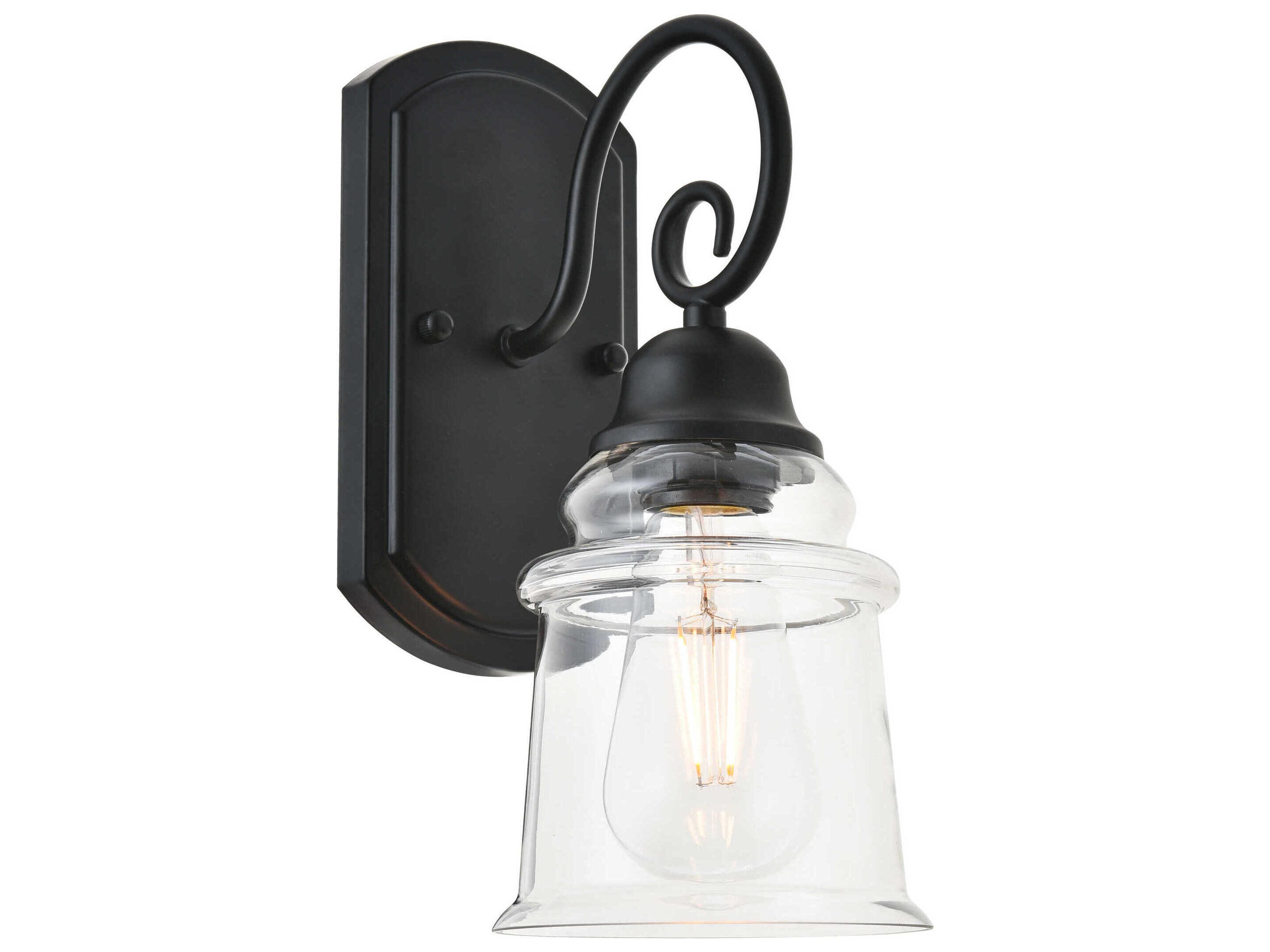 Elegant Lighting Spire 1-Light Black Glass Wall Sconce