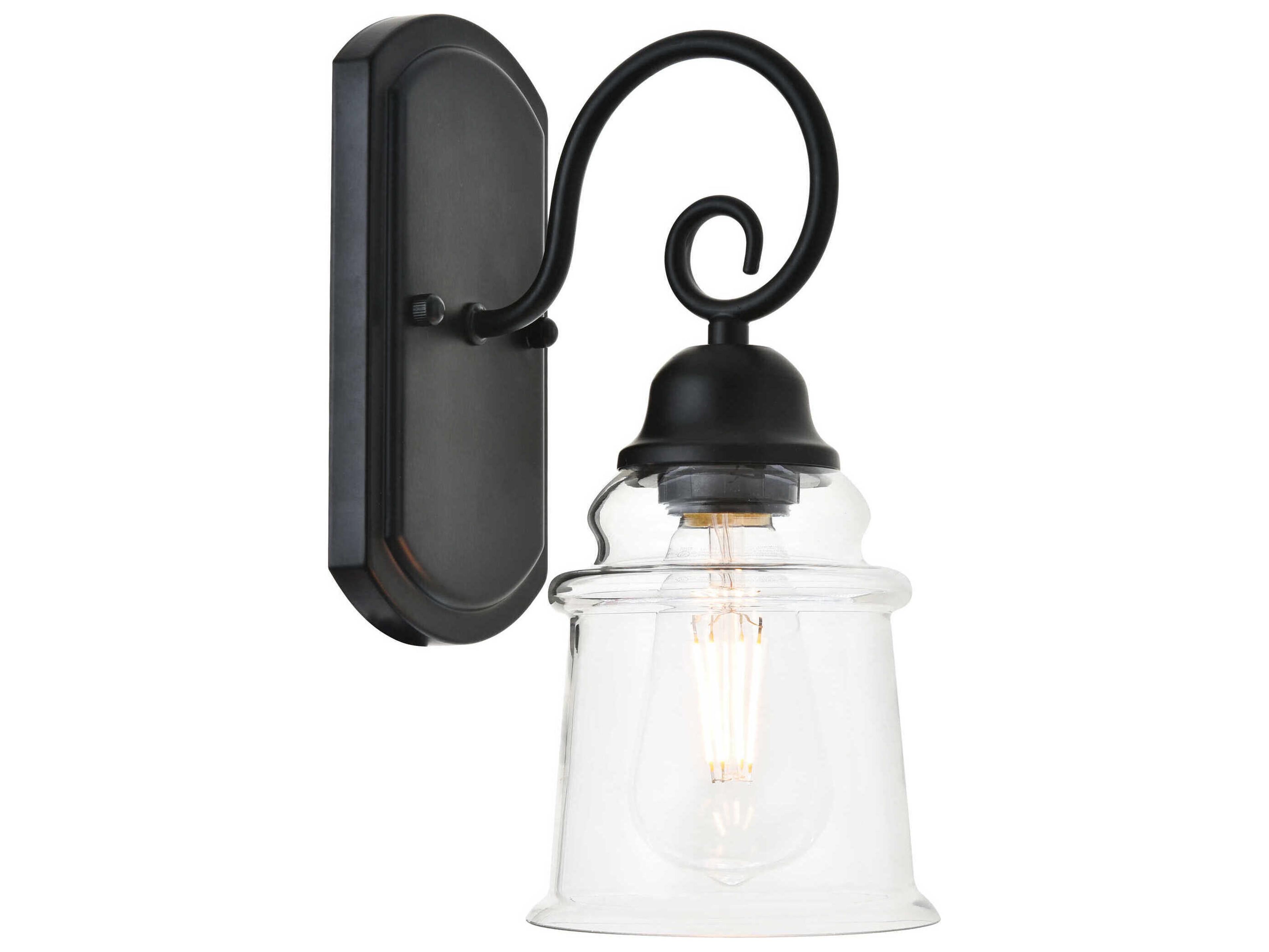 Elegant Lighting Spire 1-Light Black Glass Wall Sconce