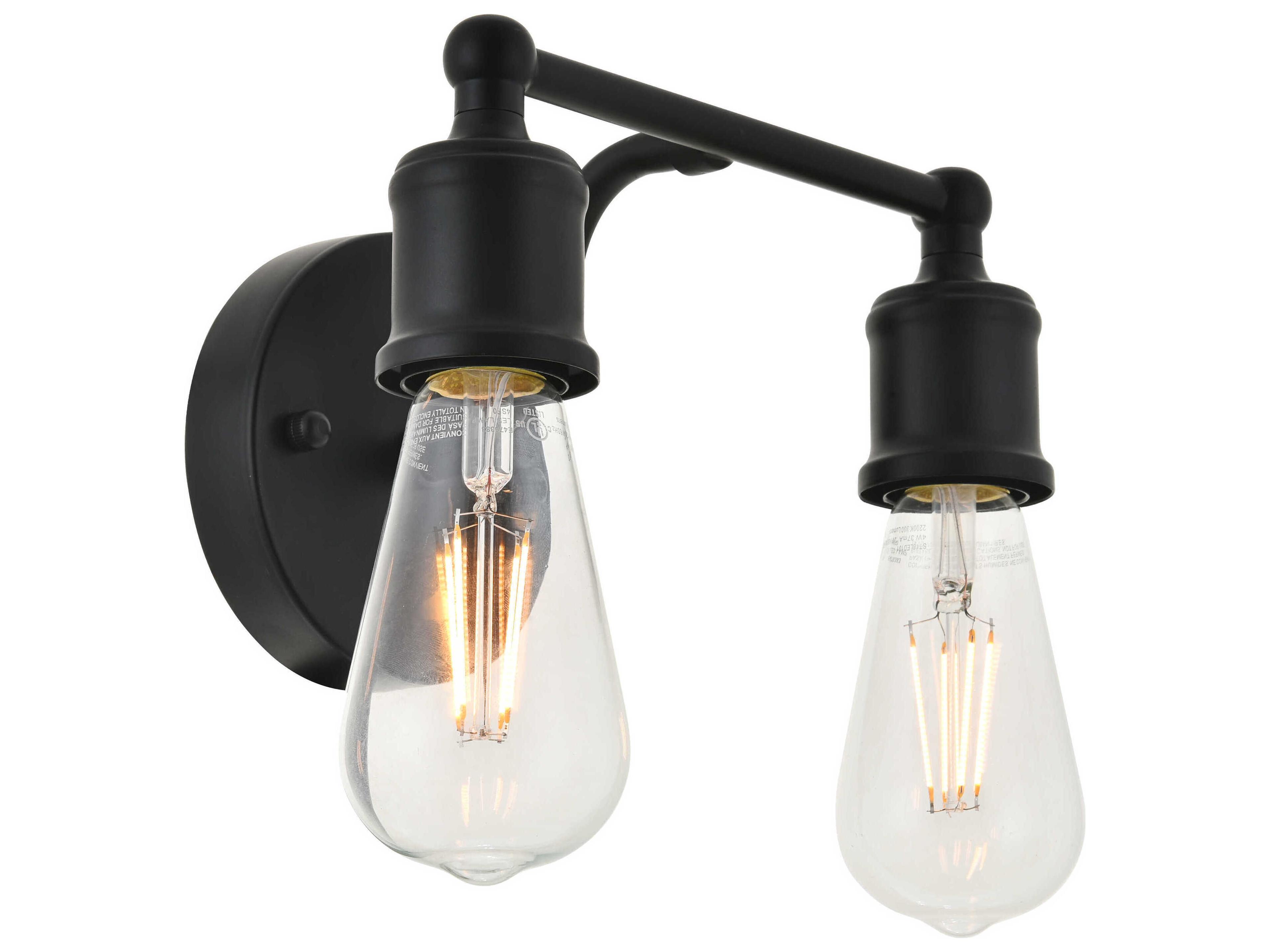 Elegant Lighting Serif 2-Light Black Vanity Light