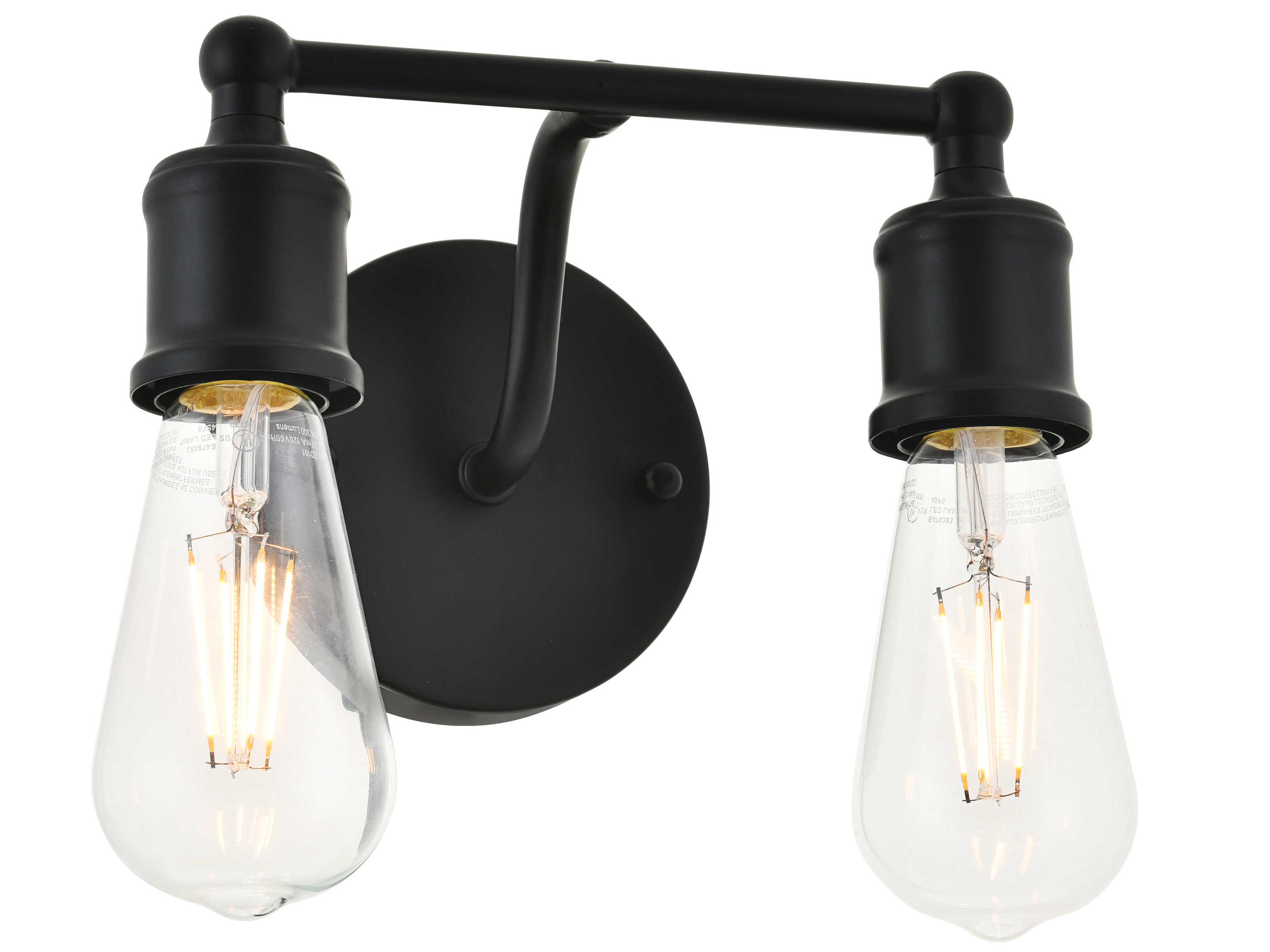 Elegant Lighting Serif 2-Light Black Vanity Light