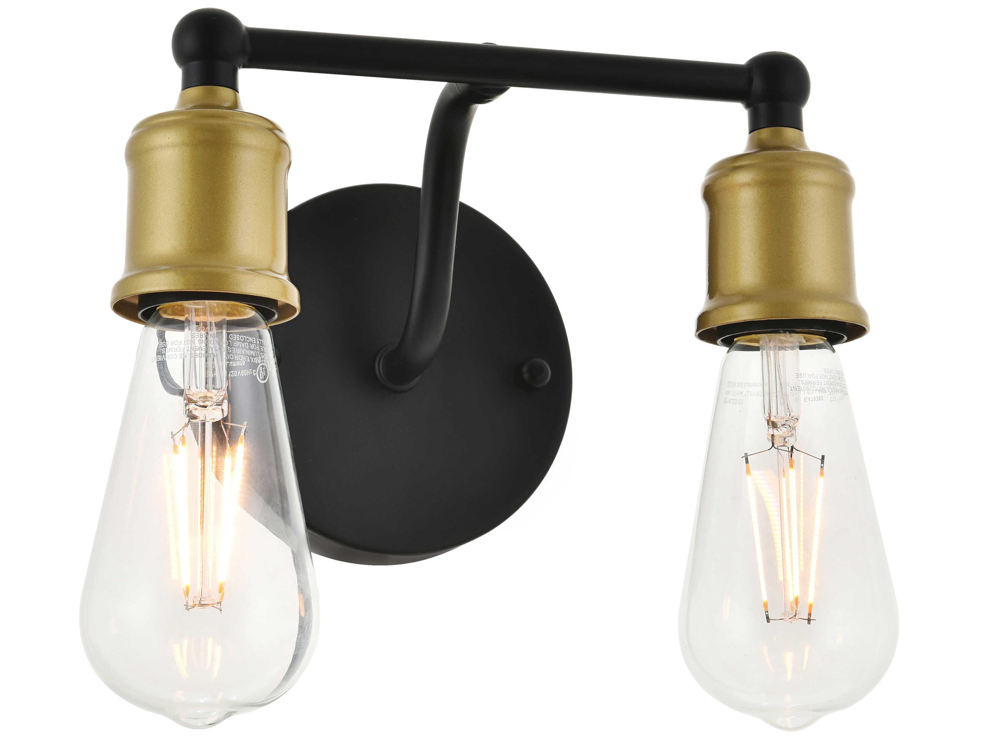 Elegant Lighting Serif 2-Light Brass Black Vanity Light