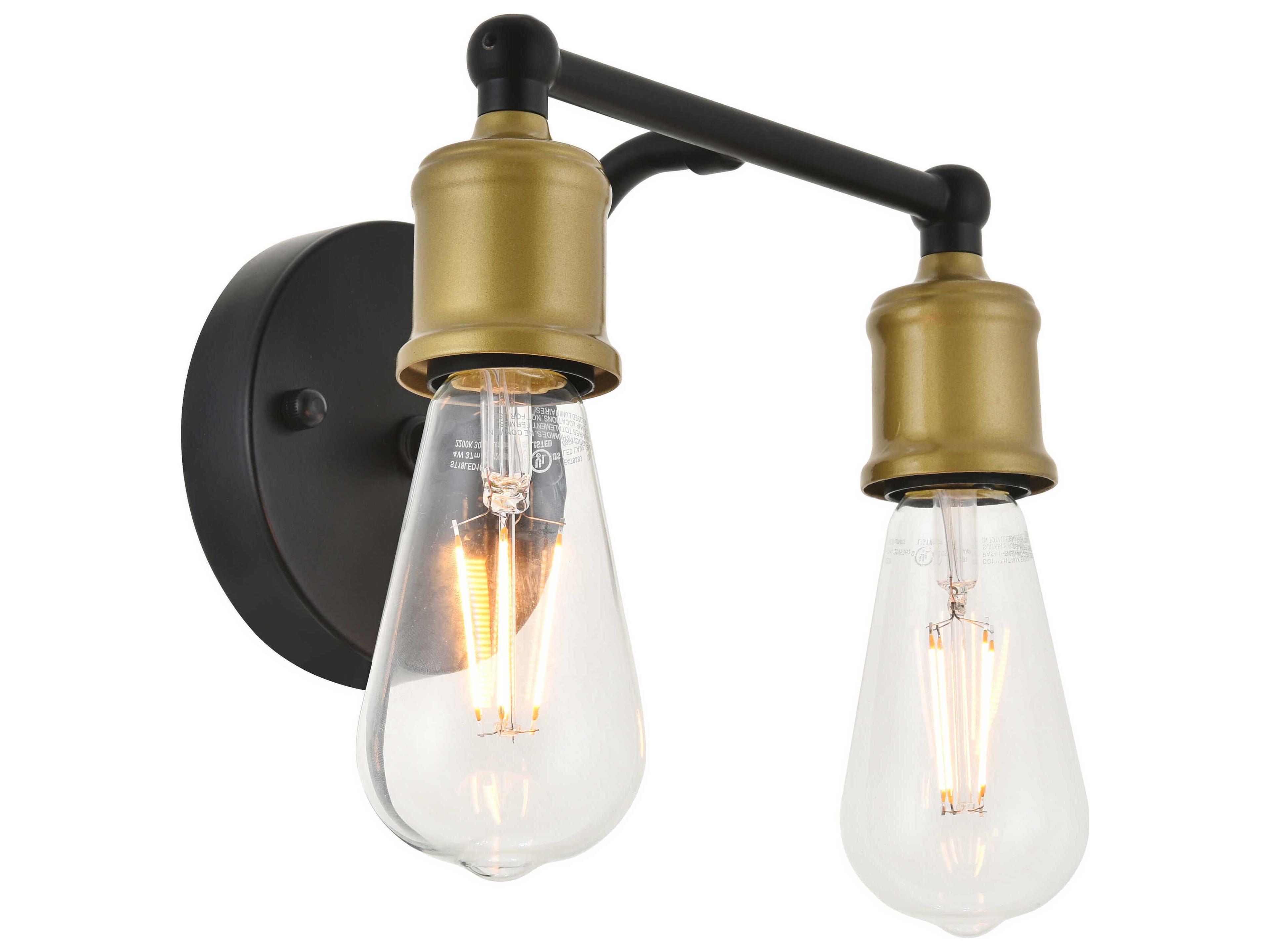 Elegant Lighting Serif 2-Light Brass Black Vanity Light