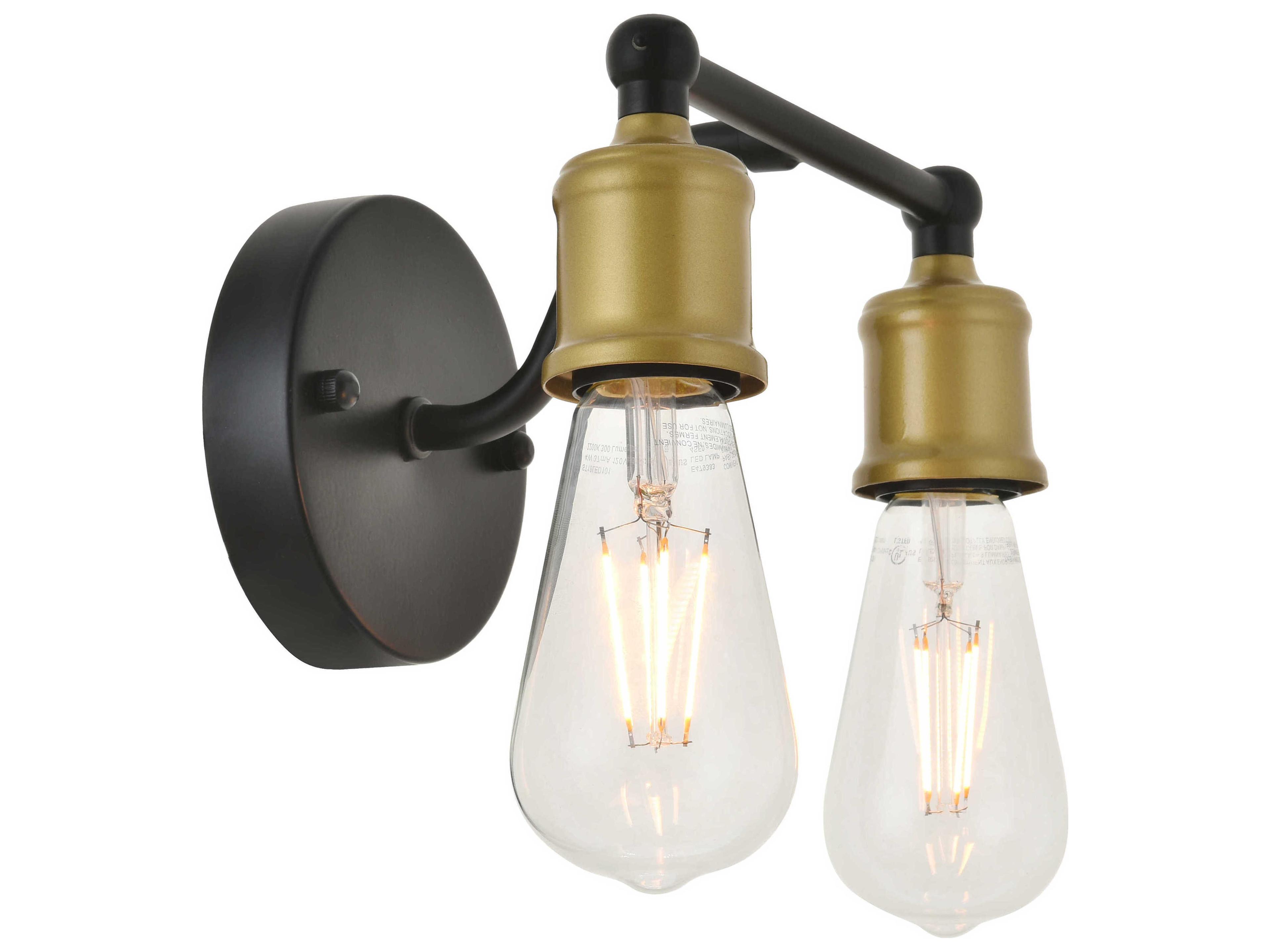 Elegant Lighting Serif 2-Light Brass Black Vanity Light