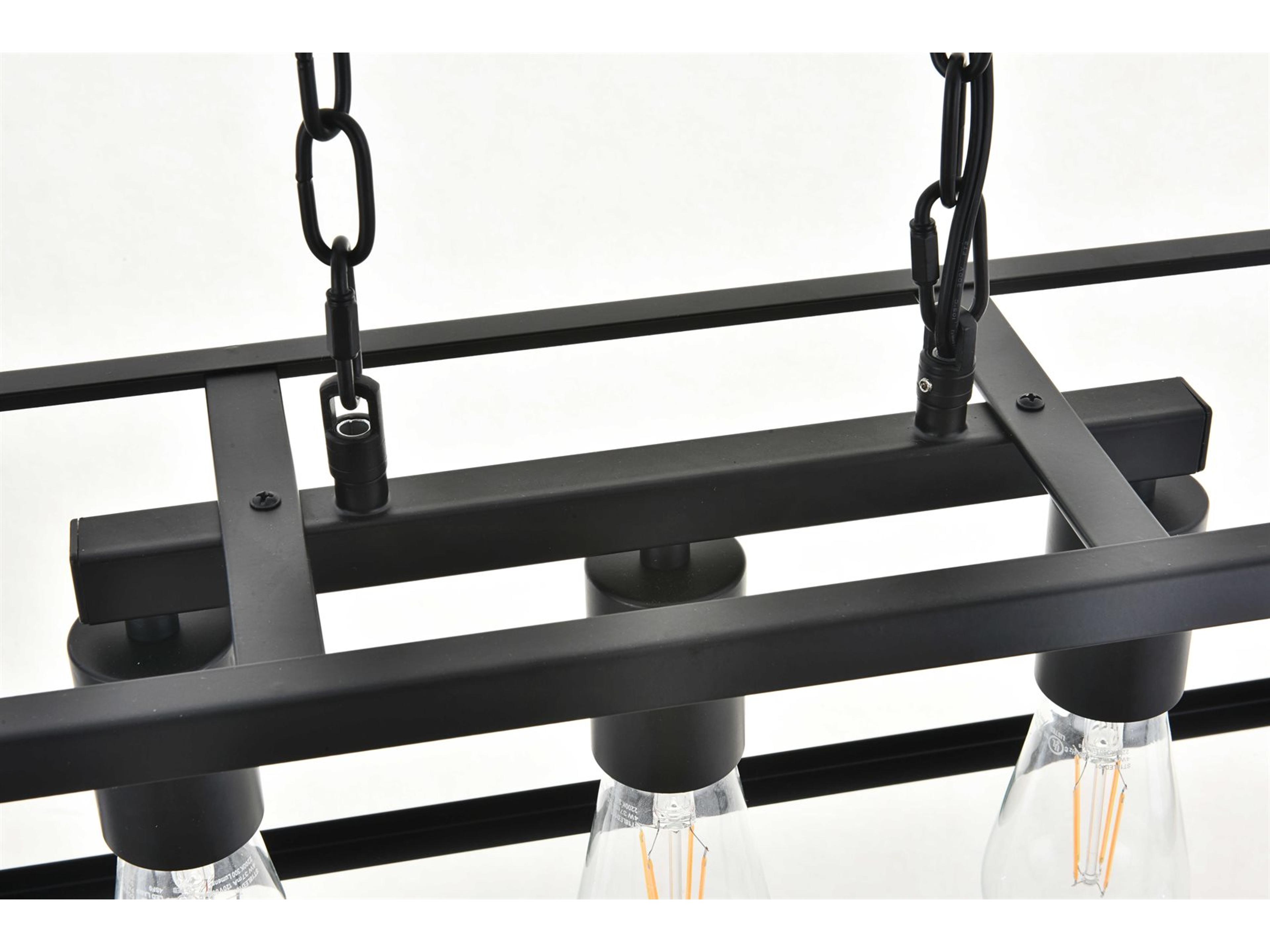 Elegant Lighting Resolute 3-Light Black Geometric Island Pendant