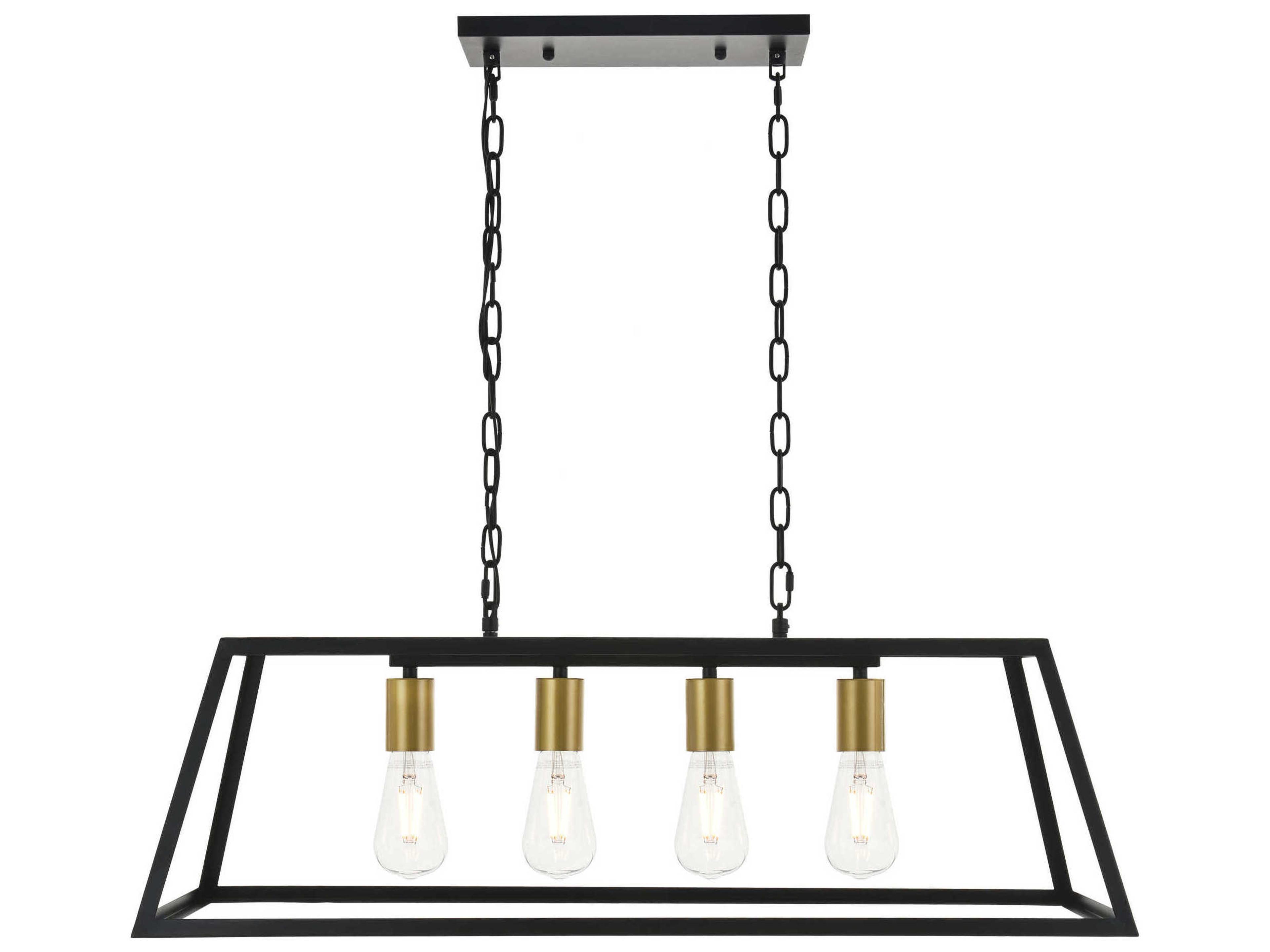 Elegant Lighting Resolute 4-Light Black Geometric Island Pendant