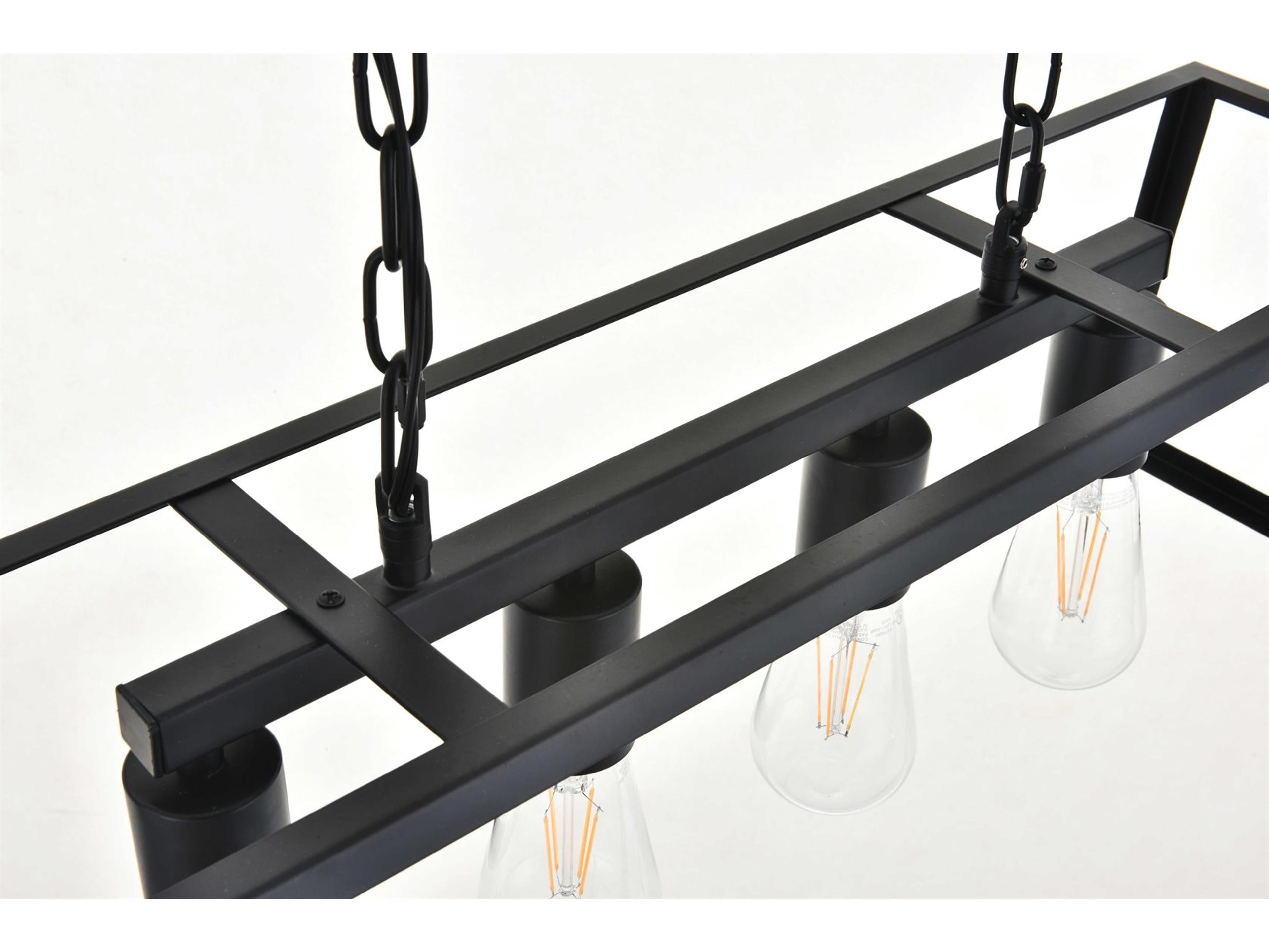 Elegant Lighting Resolute 4-Light Black Geometric Island Pendant