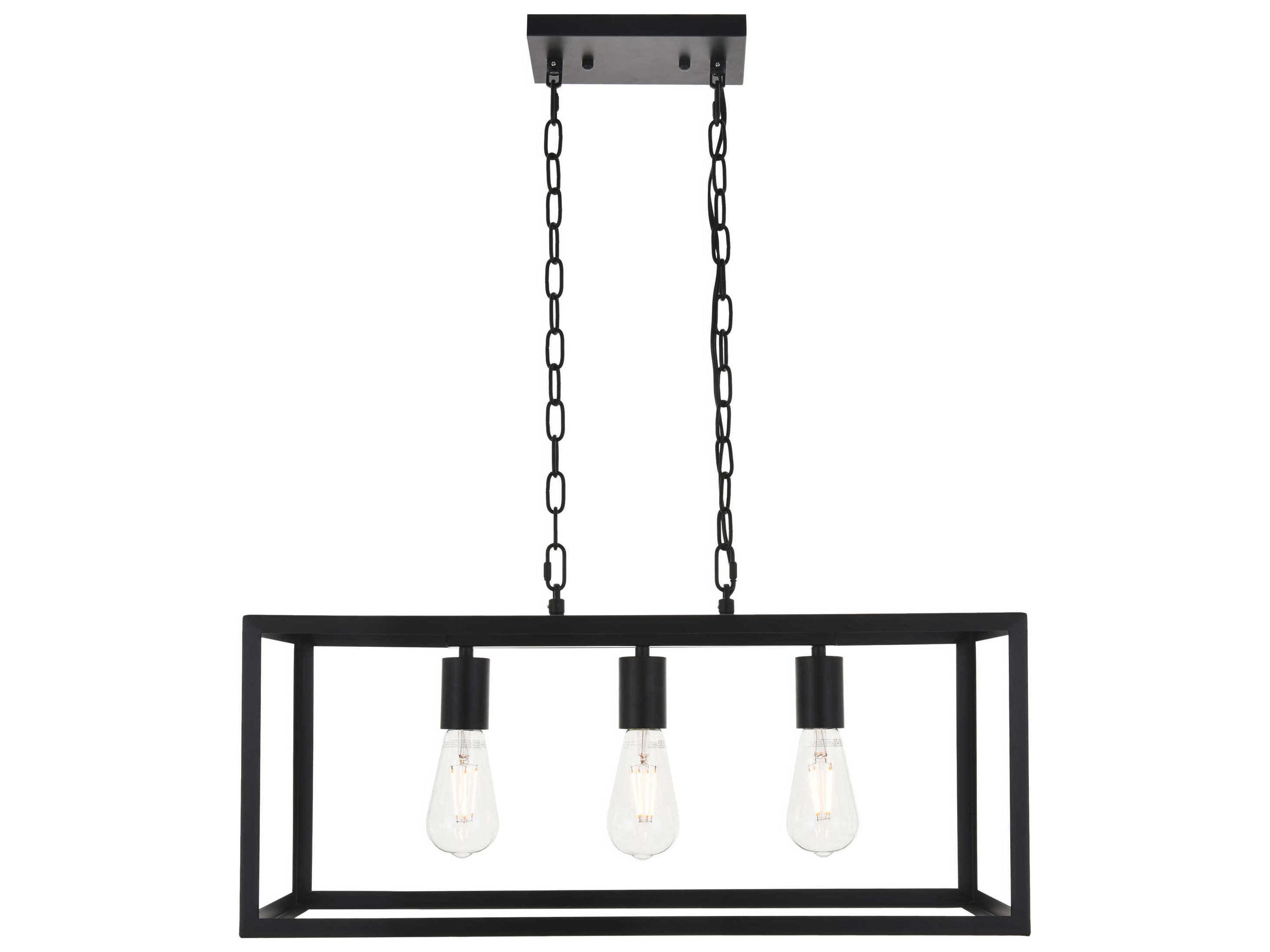 Elegant Lighting Resolute 3-Light Black Geometric Island Pendant