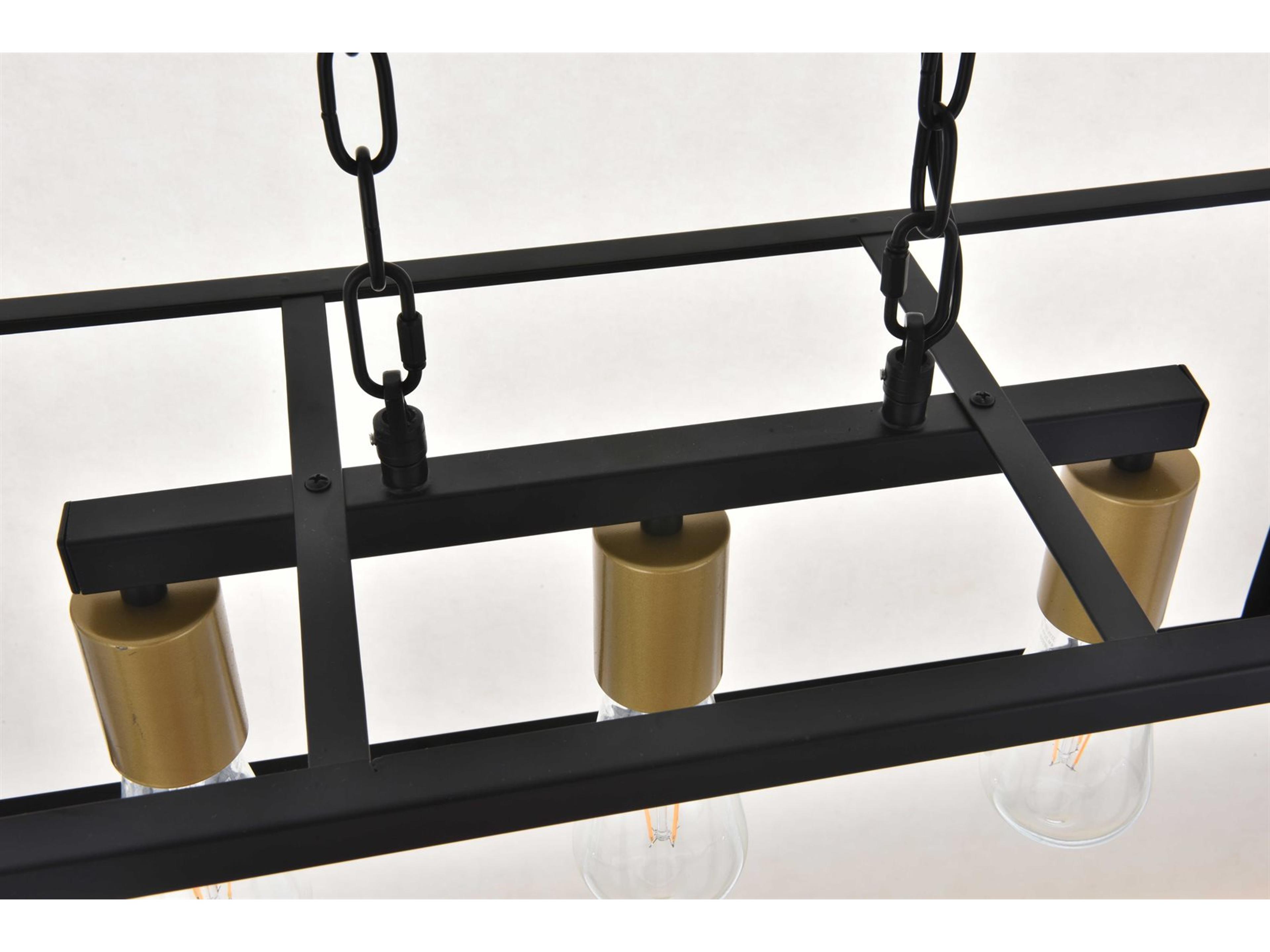 Elegant Lighting Resolute 3-Light Black Geometric Island Pendant