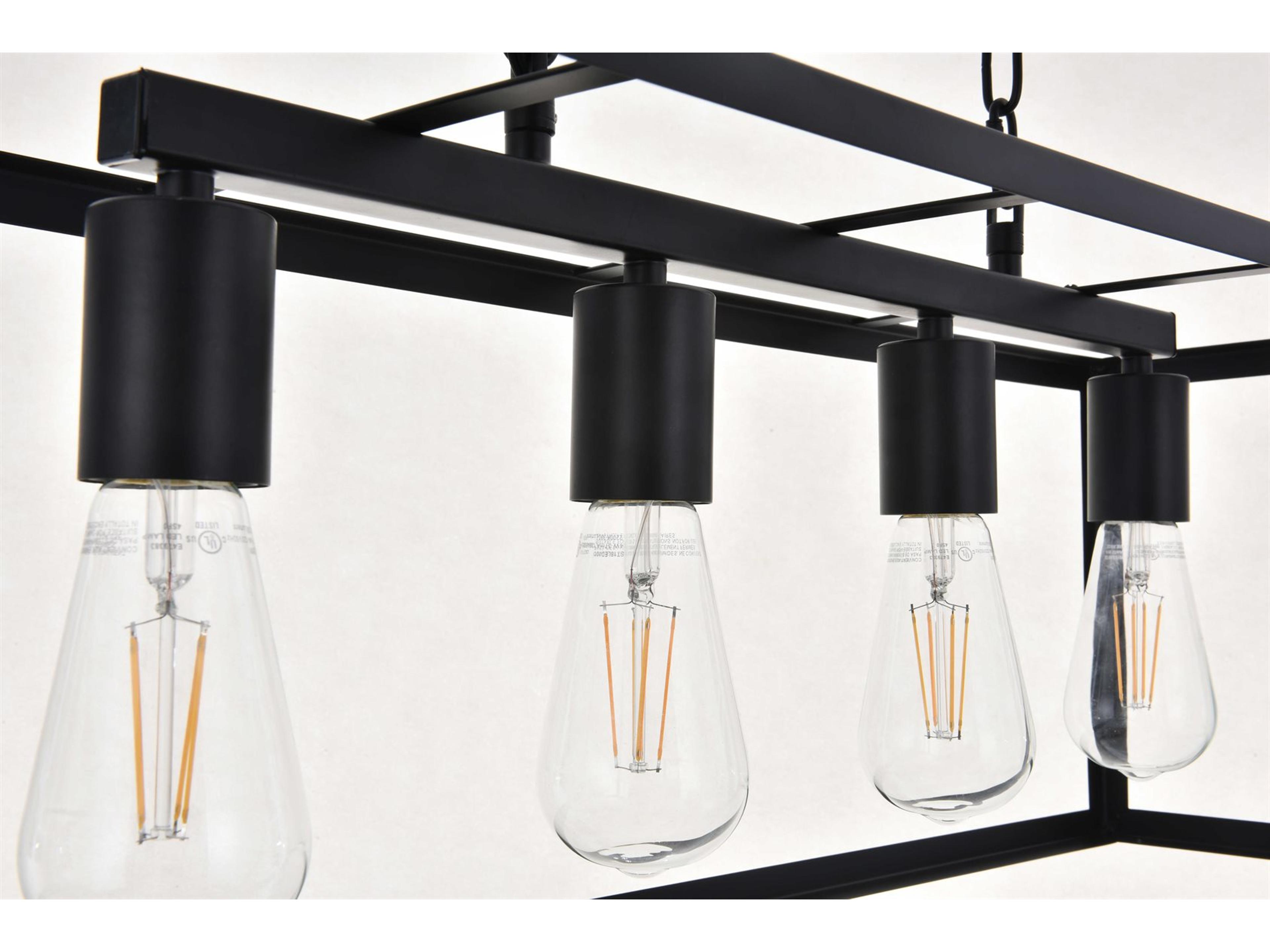 Elegant Lighting Resolute 4-Light Black Geometric Island Pendant