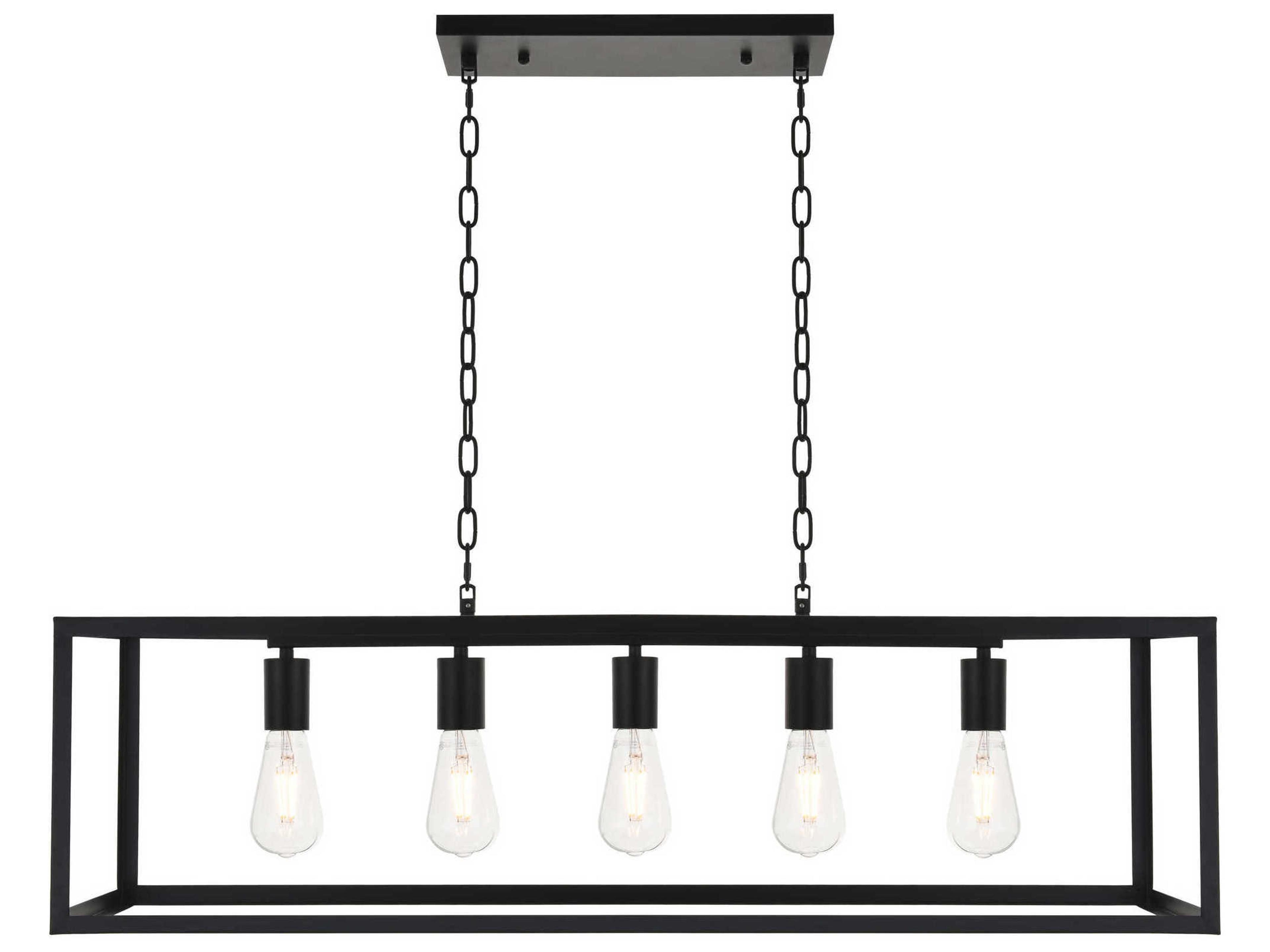 Elegant Lighting Resolute 5-Light Black Geometric Island Pendant