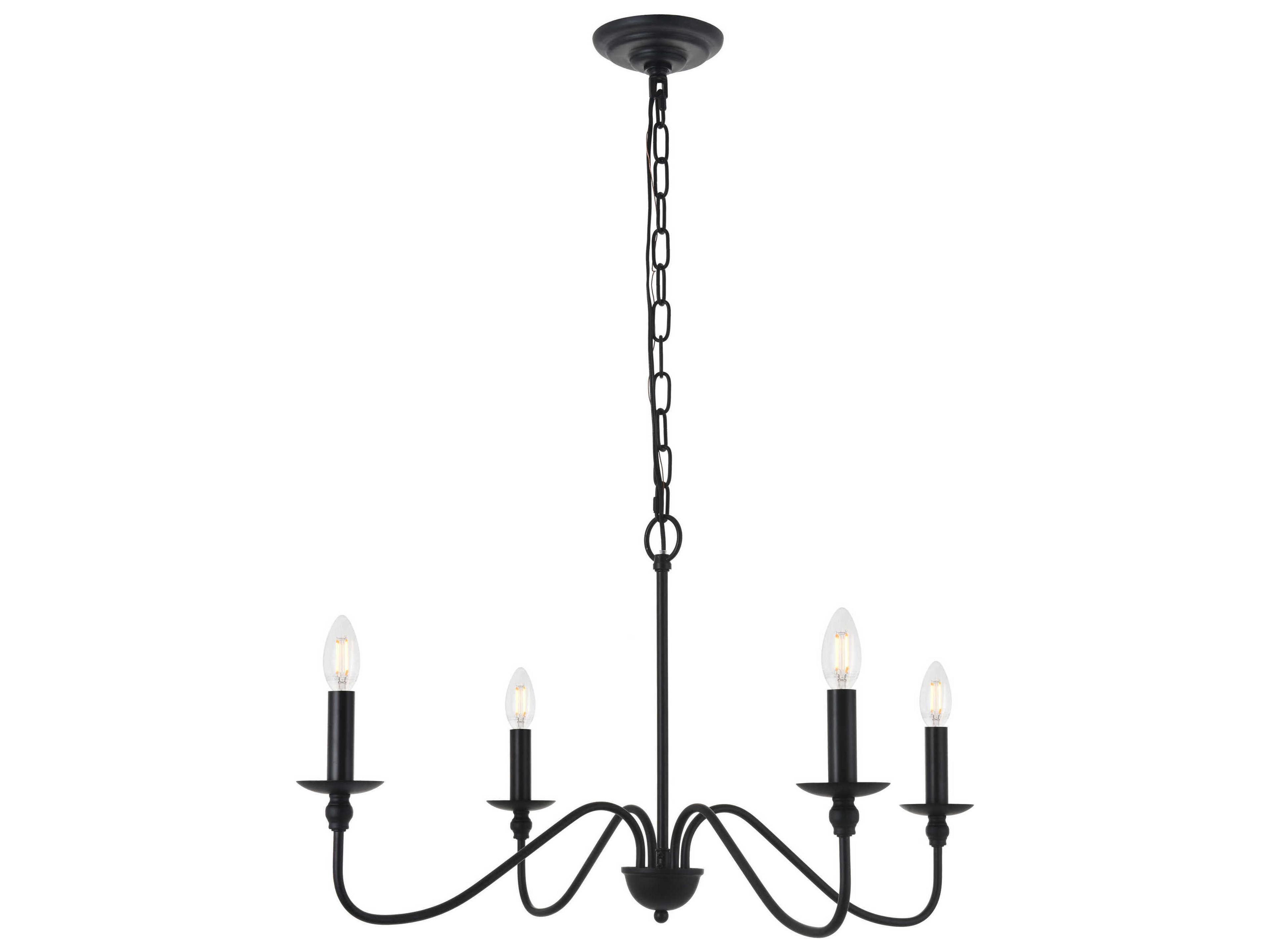 Elegant Lighting Rohan 4-Light Matte Black Candelabra Chandelier