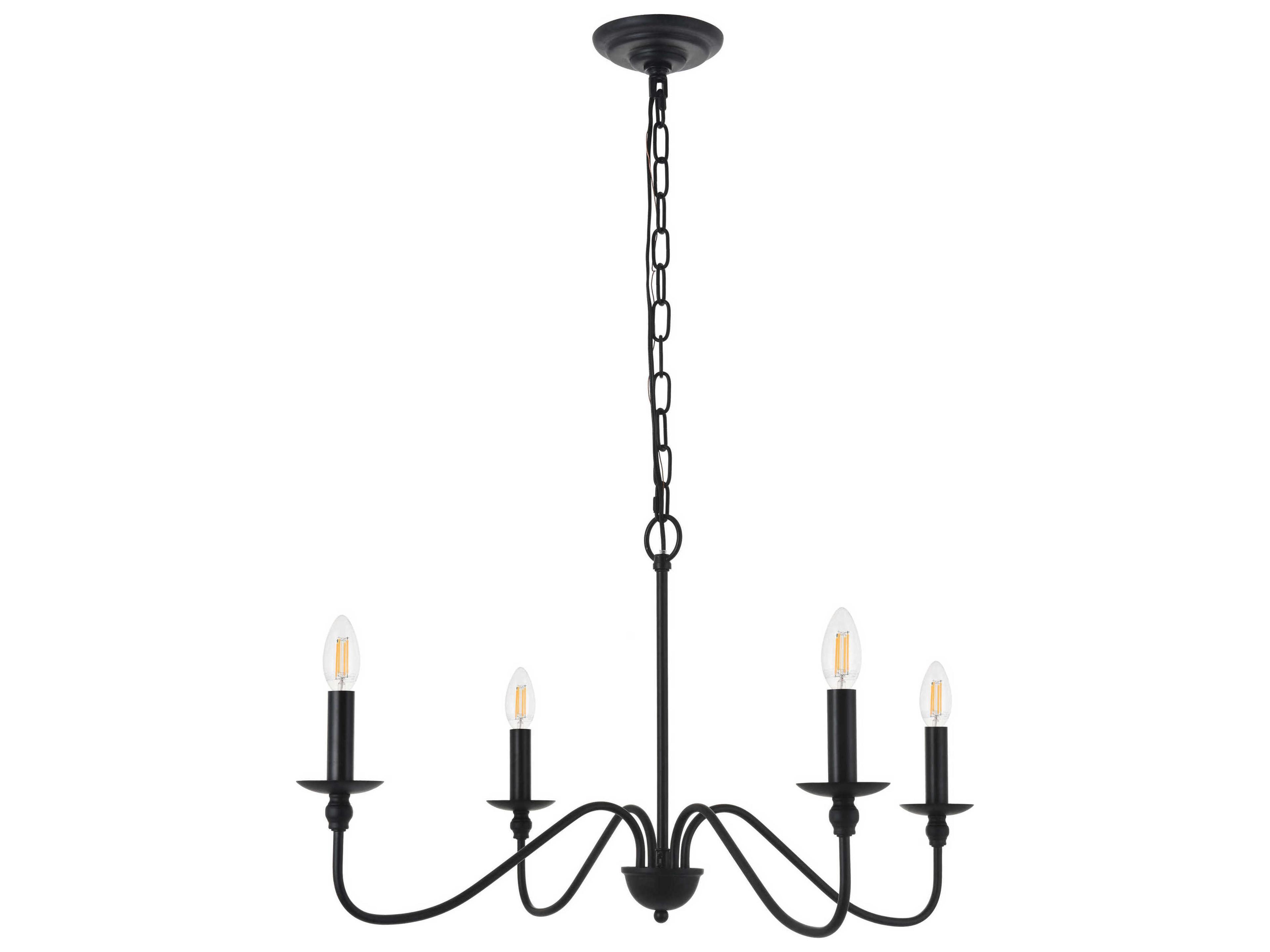 Elegant Lighting Rohan 4-Light Matte Black Candelabra Chandelier