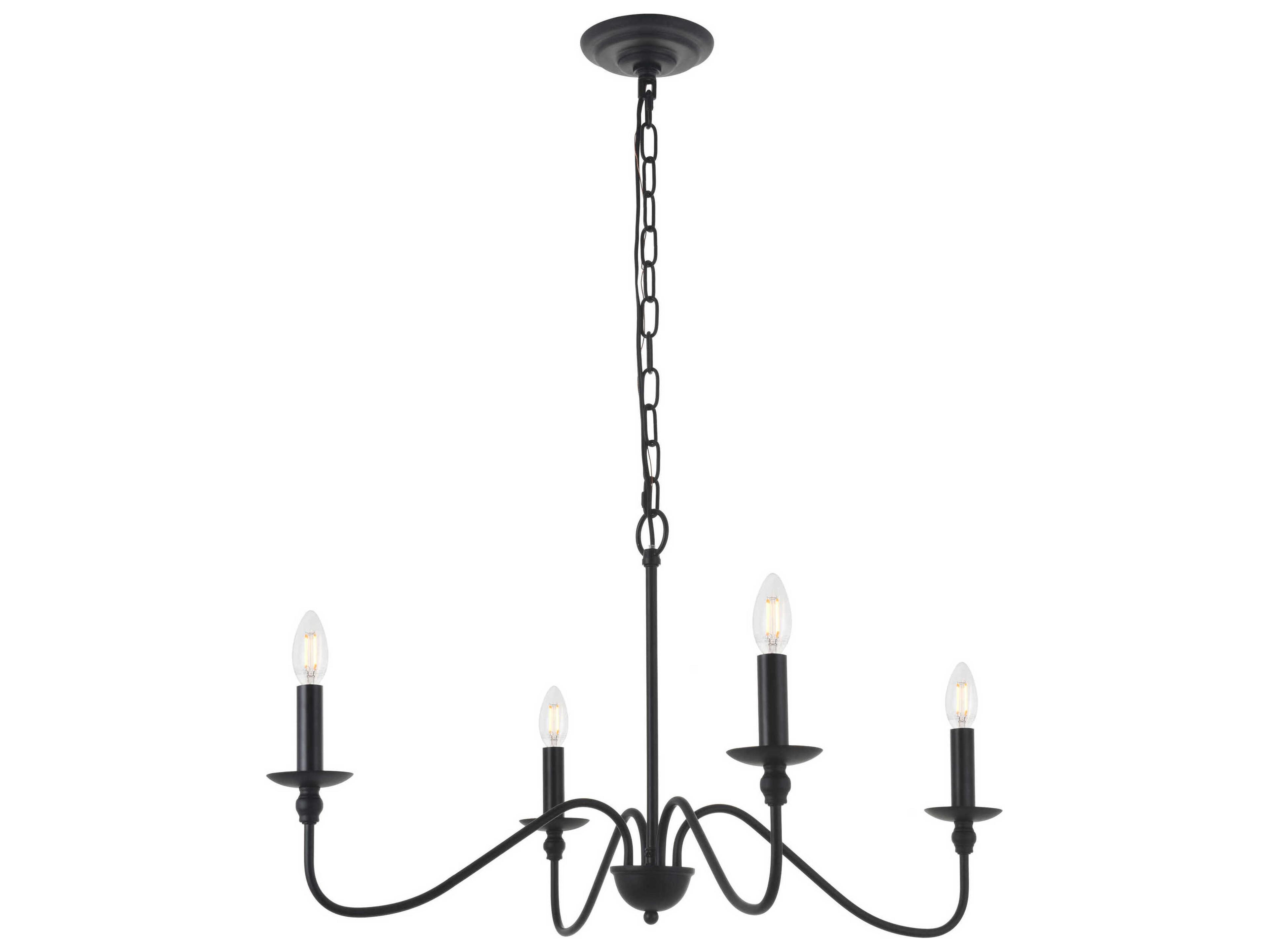 Elegant Lighting Rohan 4-Light Matte Black Candelabra Chandelier