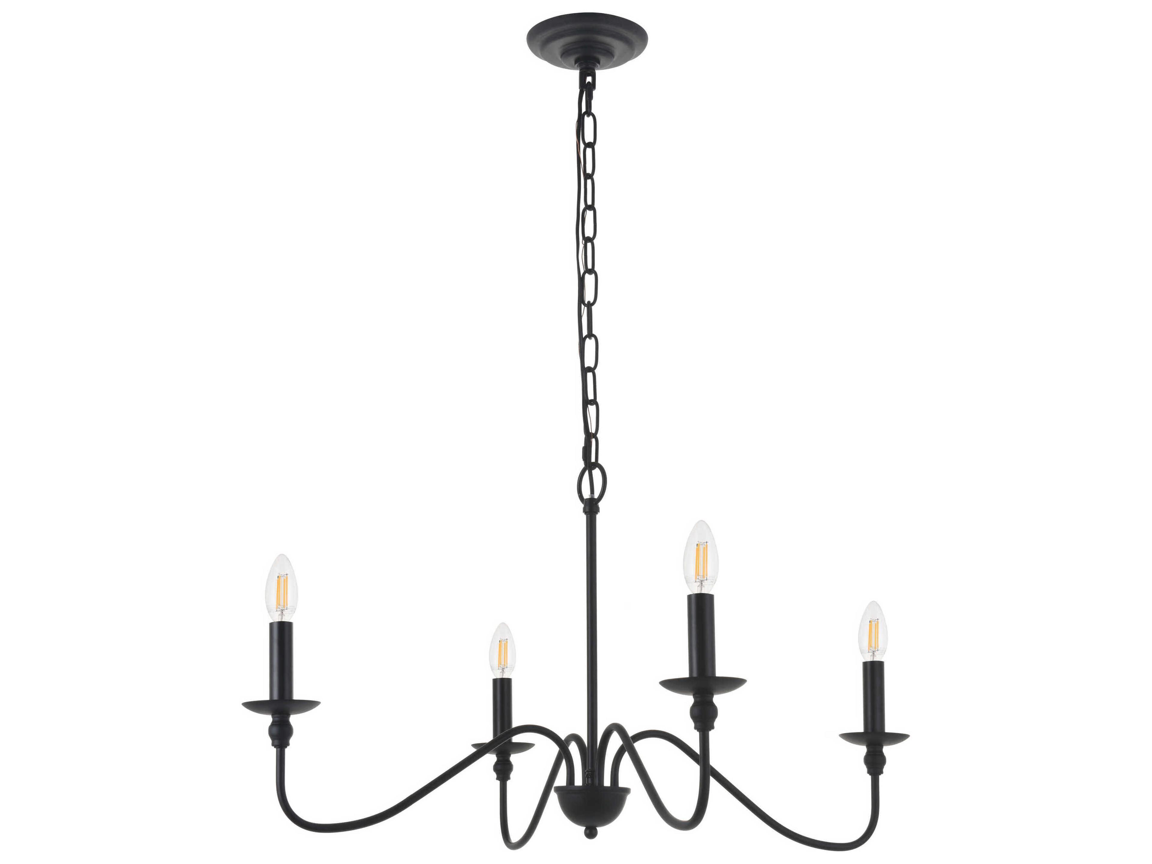 Elegant Lighting Rohan 4-Light Matte Black Candelabra Chandelier