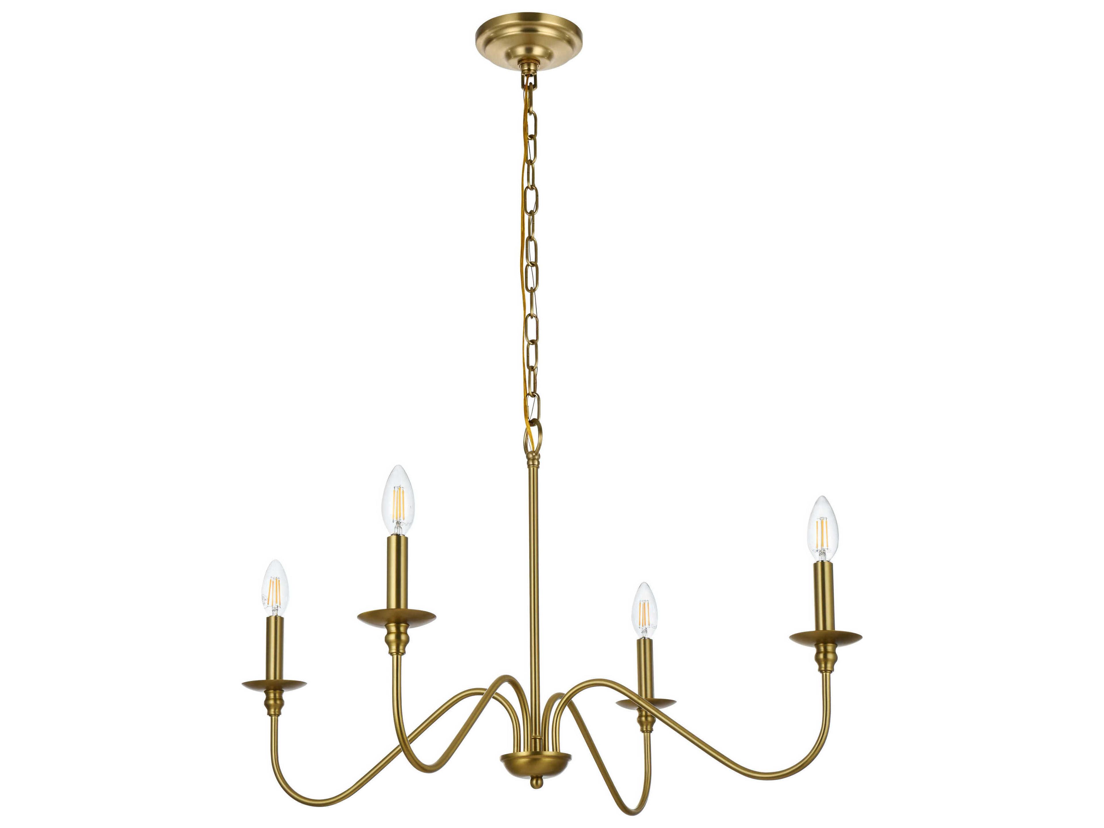 Elegant Lighting Rohan 4-Light Satin Gold Candelabra Chandelier