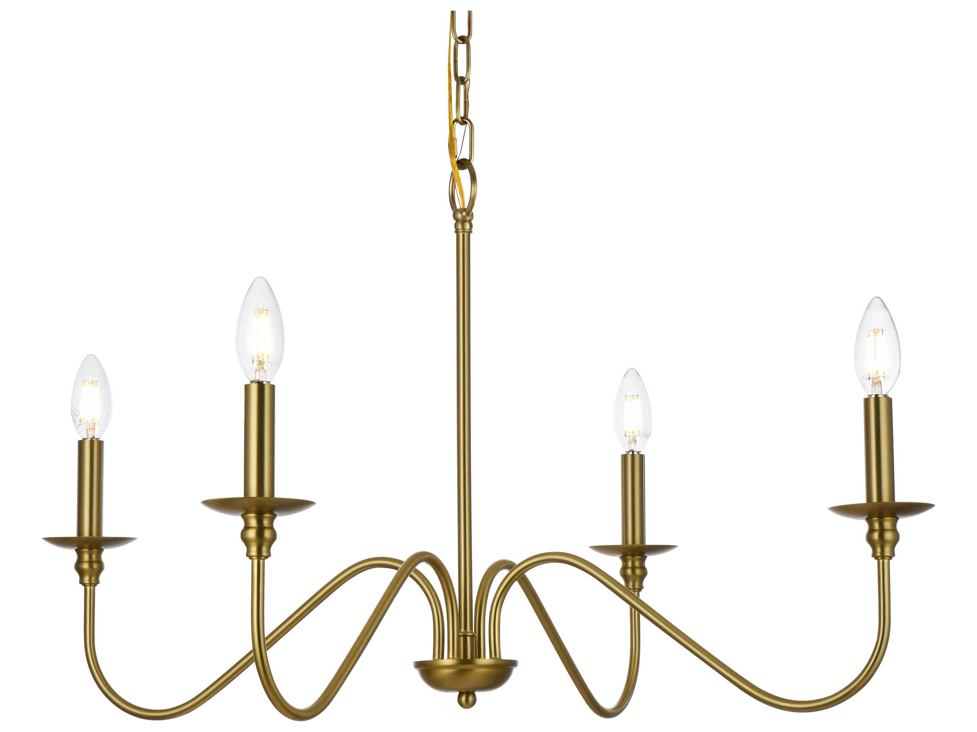 Elegant Lighting Rohan 4-Light Satin Gold Candelabra Chandelier