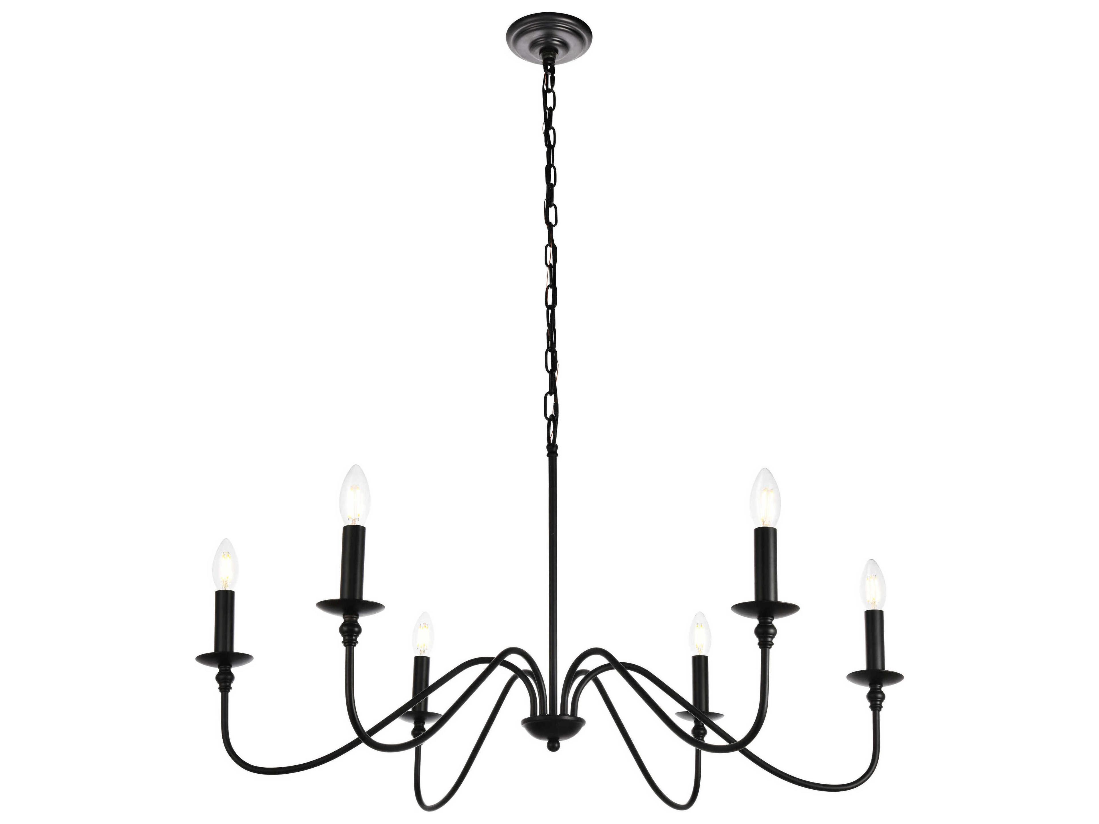 Elegant Lighting Rohan 6-Light Matte Black Candelabra Chandelier