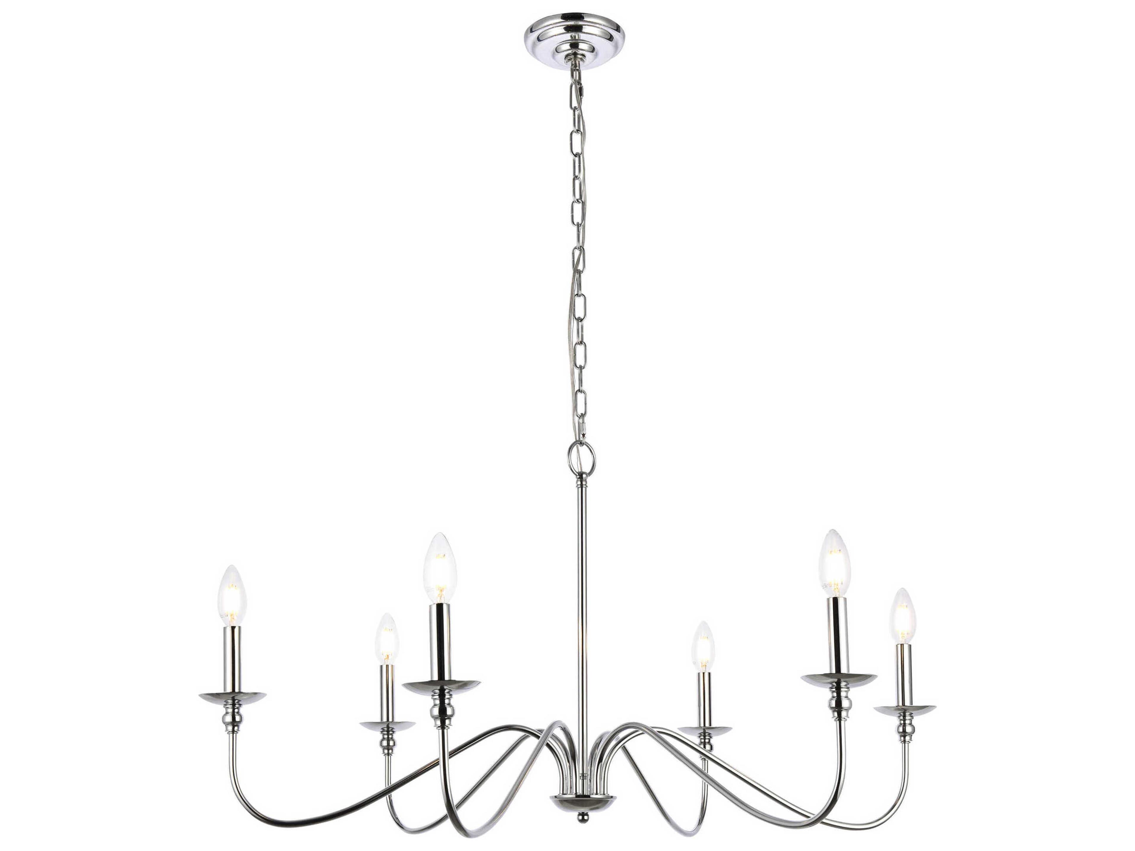 Elegant Lighting Rohan 6-Light Polished Nickel Candelabra Chandelier