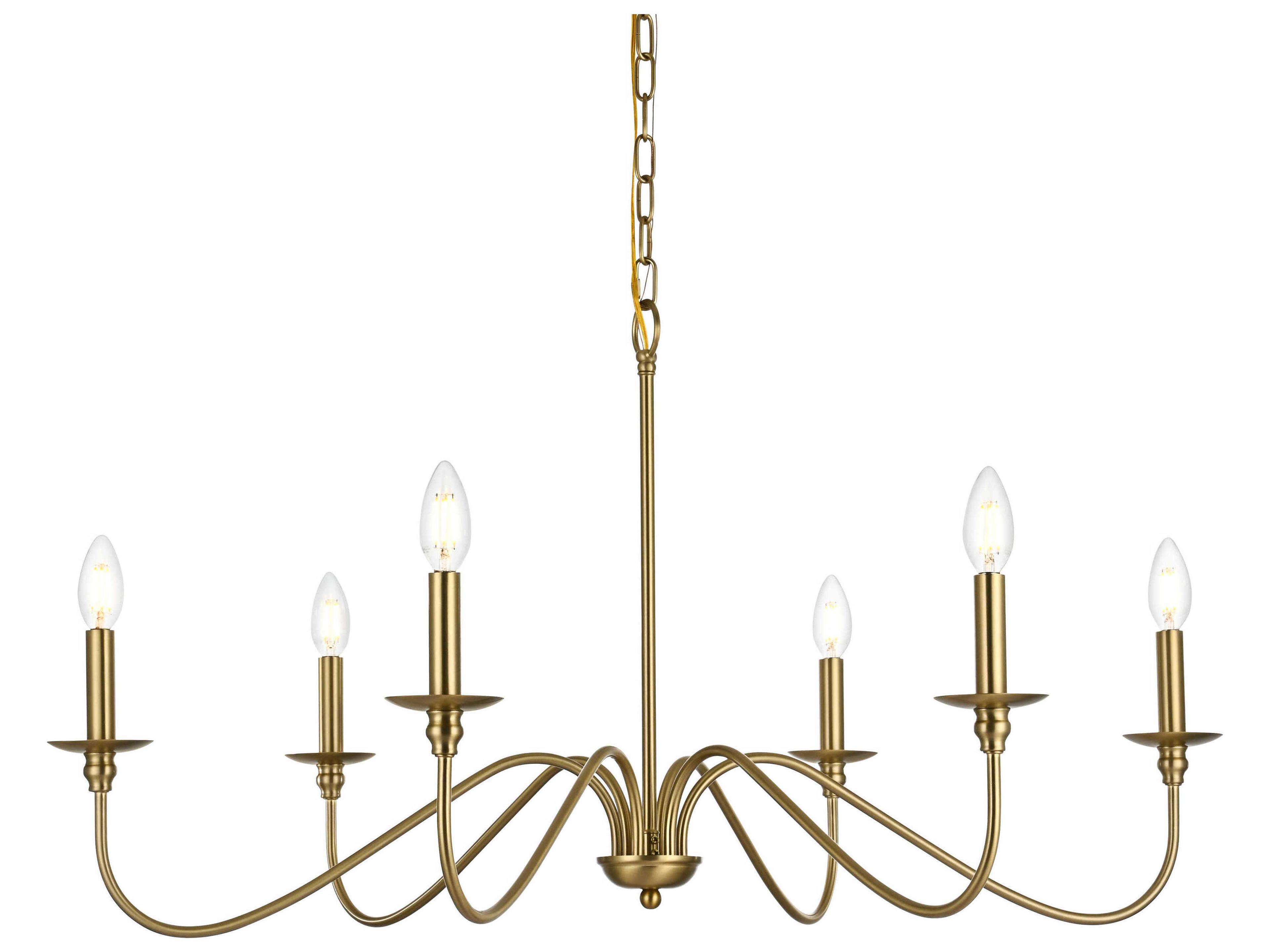 Elegant Lighting Rohan 6-Light Satin Gold Candelabra Chandelier