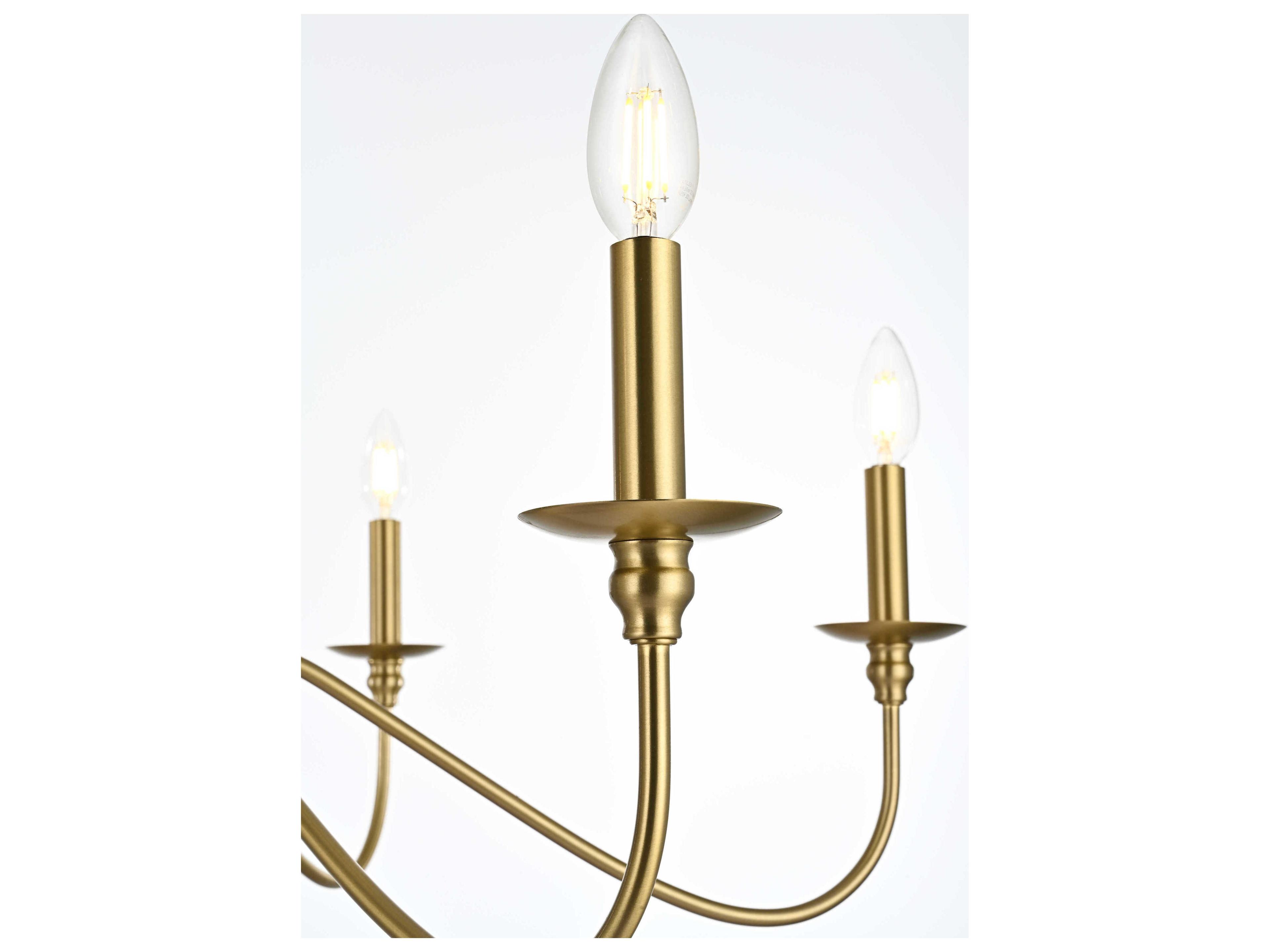 Elegant Lighting Rohan 6-Light Satin Gold Candelabra Chandelier