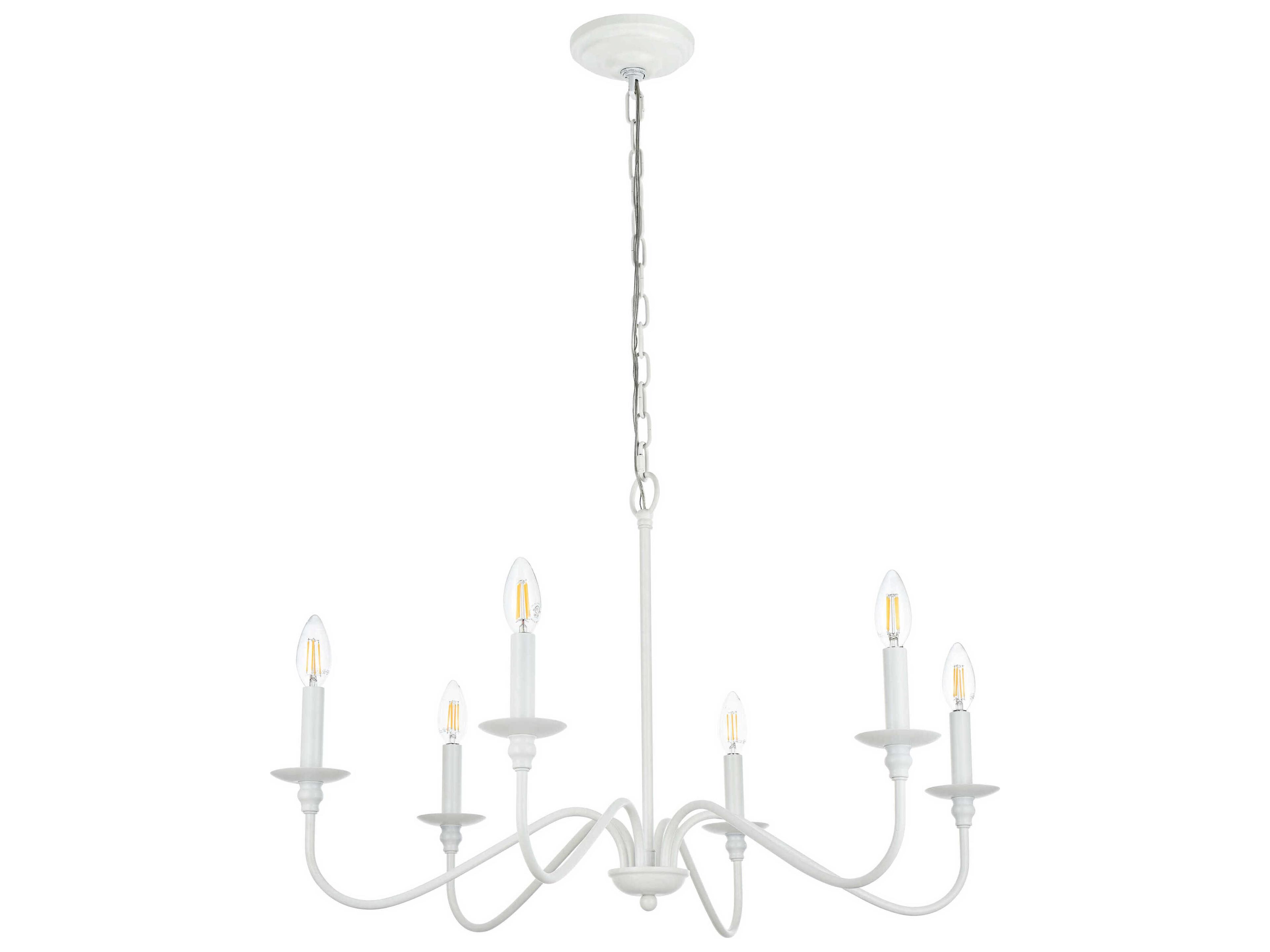 Elegant Lighting Rohan 6-Light White Candelabra Chandelier