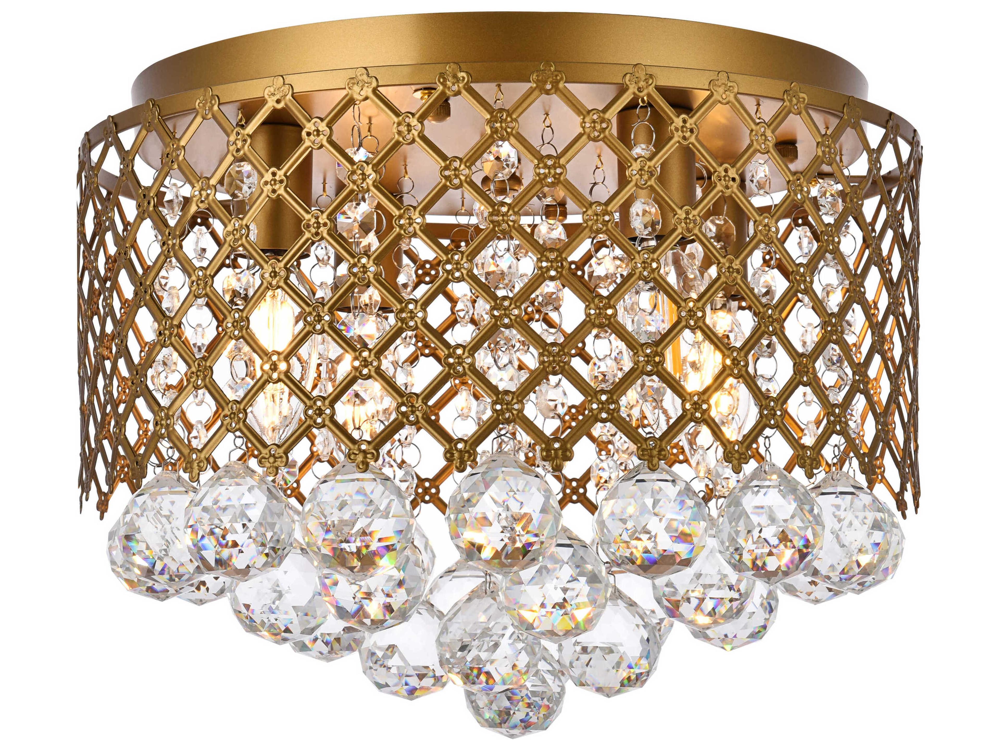 Tully 4-Light Brass And Clear Crystal Drum Flush Mount