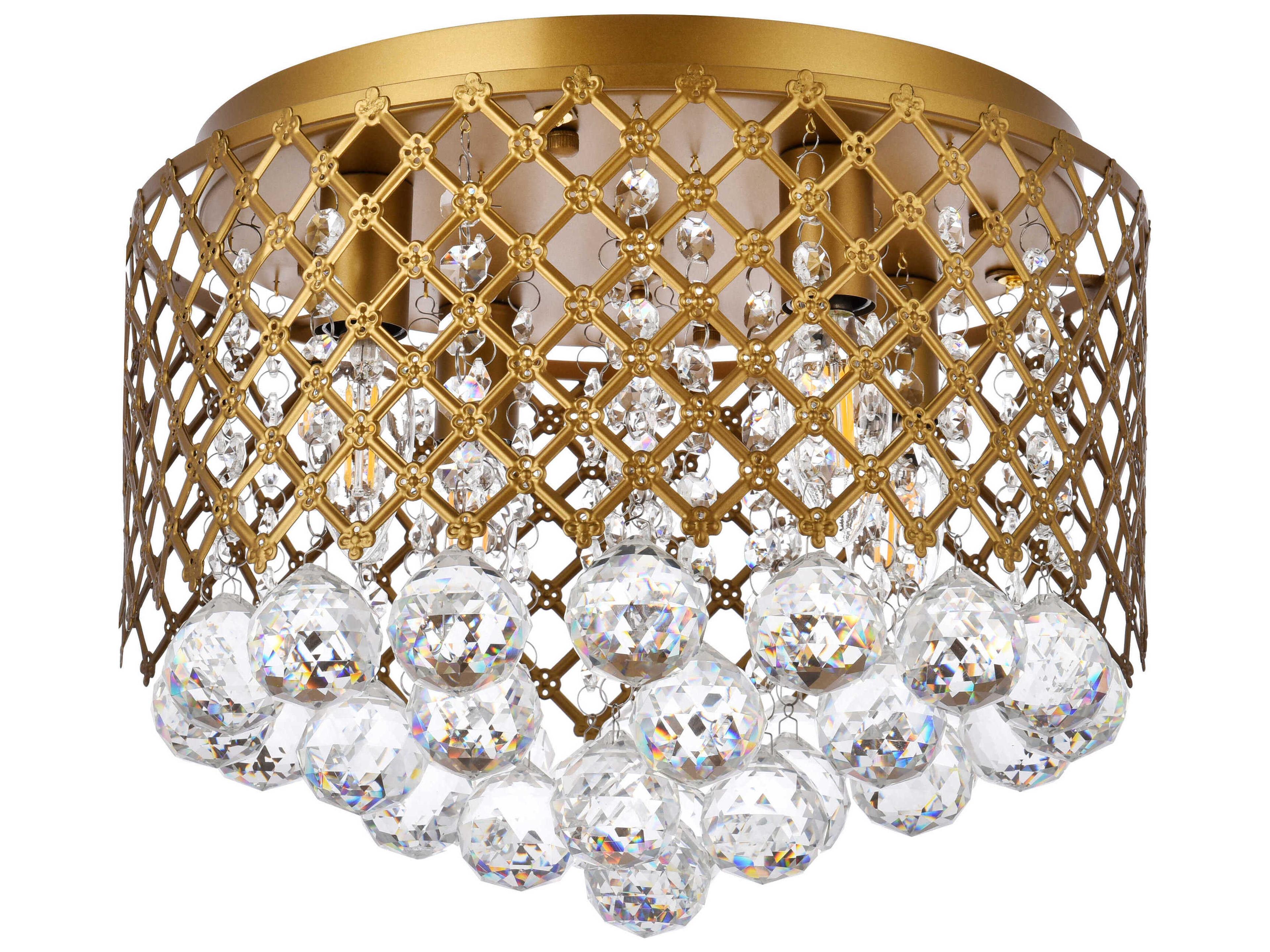 Elegant Lighting Tully 4-Light Brass And Clear Crystal Drum Flush Mount