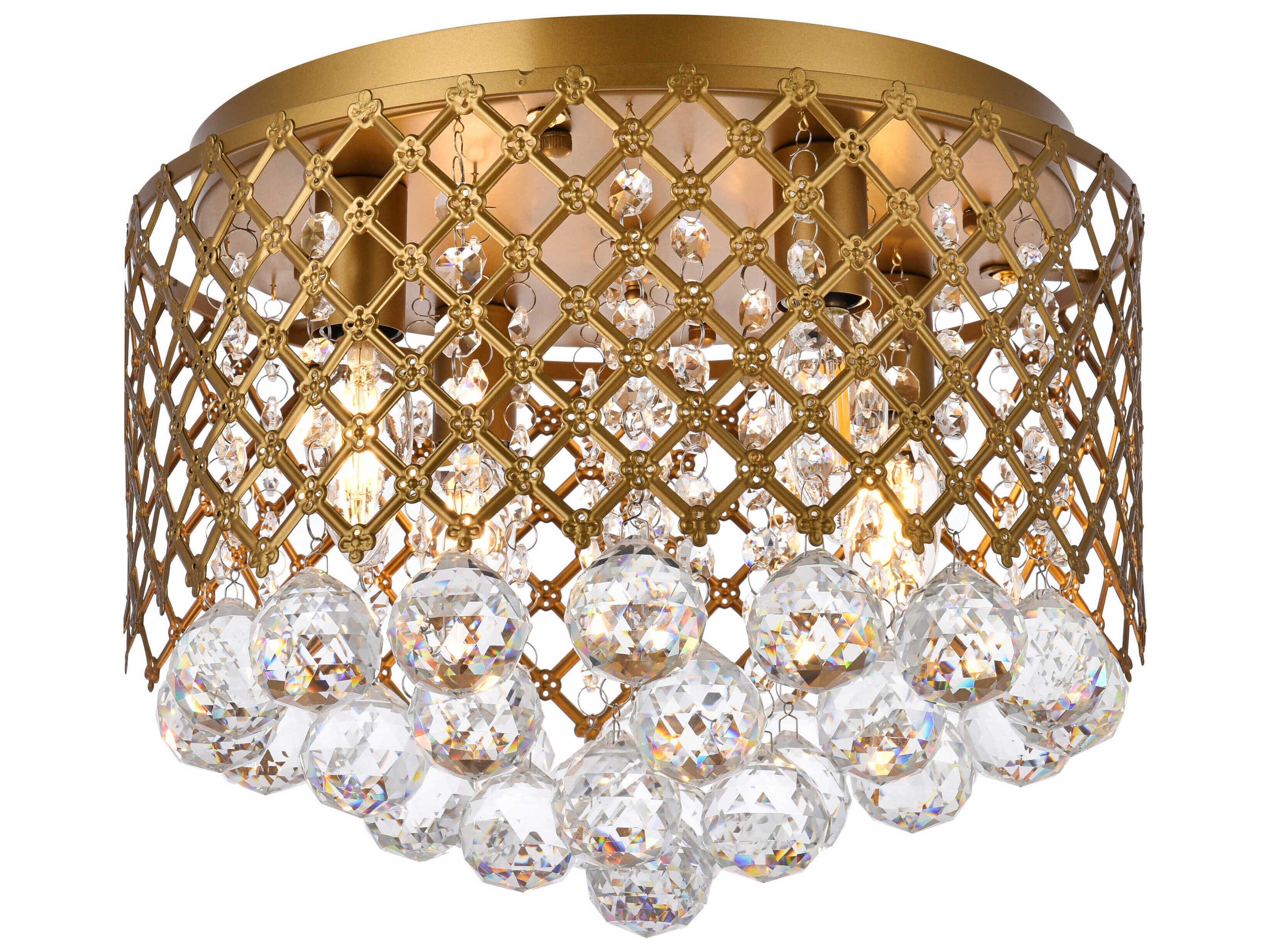 Elegant Lighting Tully 4-Light Brass And Clear Crystal Drum Flush Mount