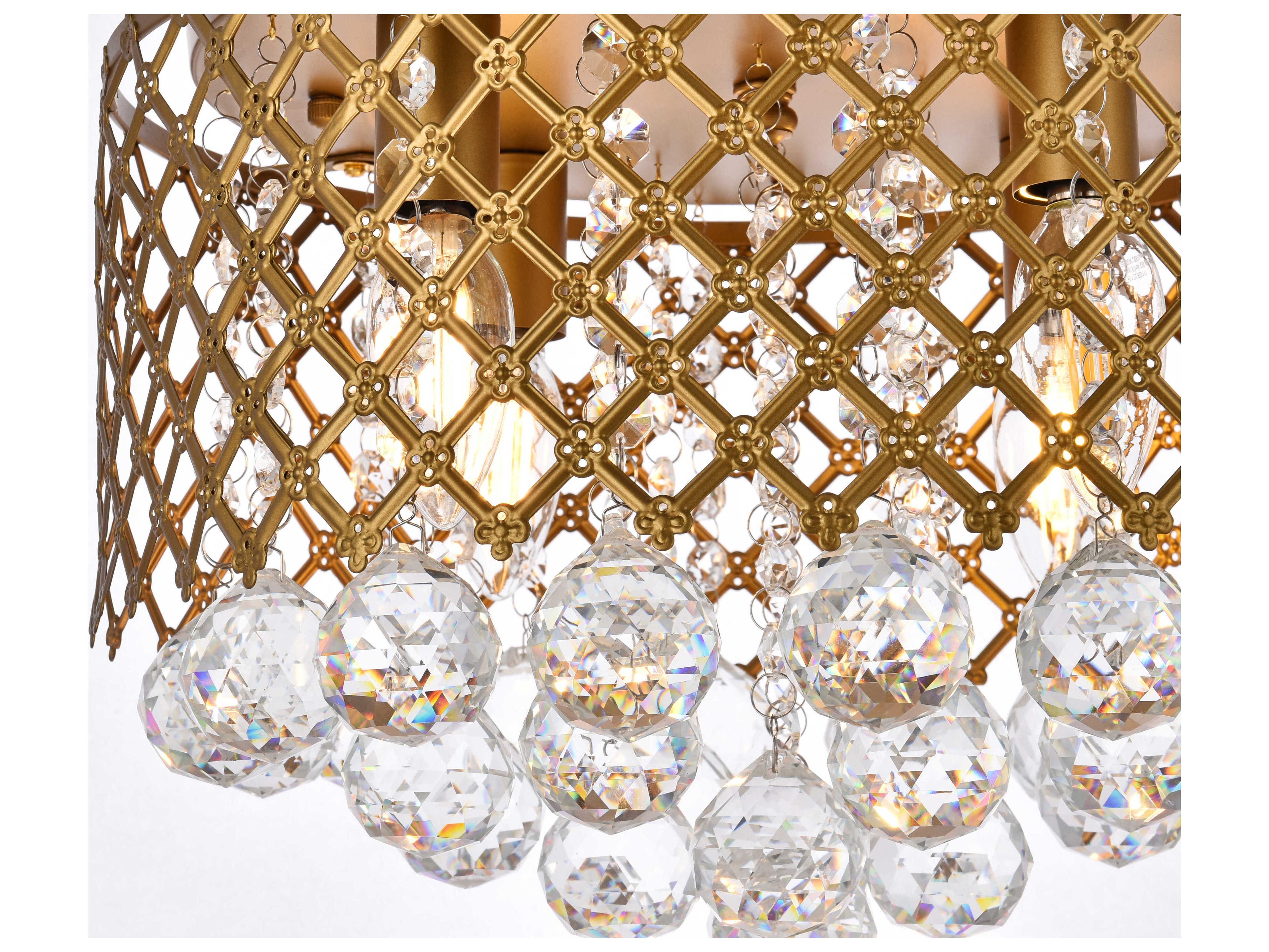 Elegant Lighting Tully 4-Light Brass And Clear Crystal Drum Flush Mount