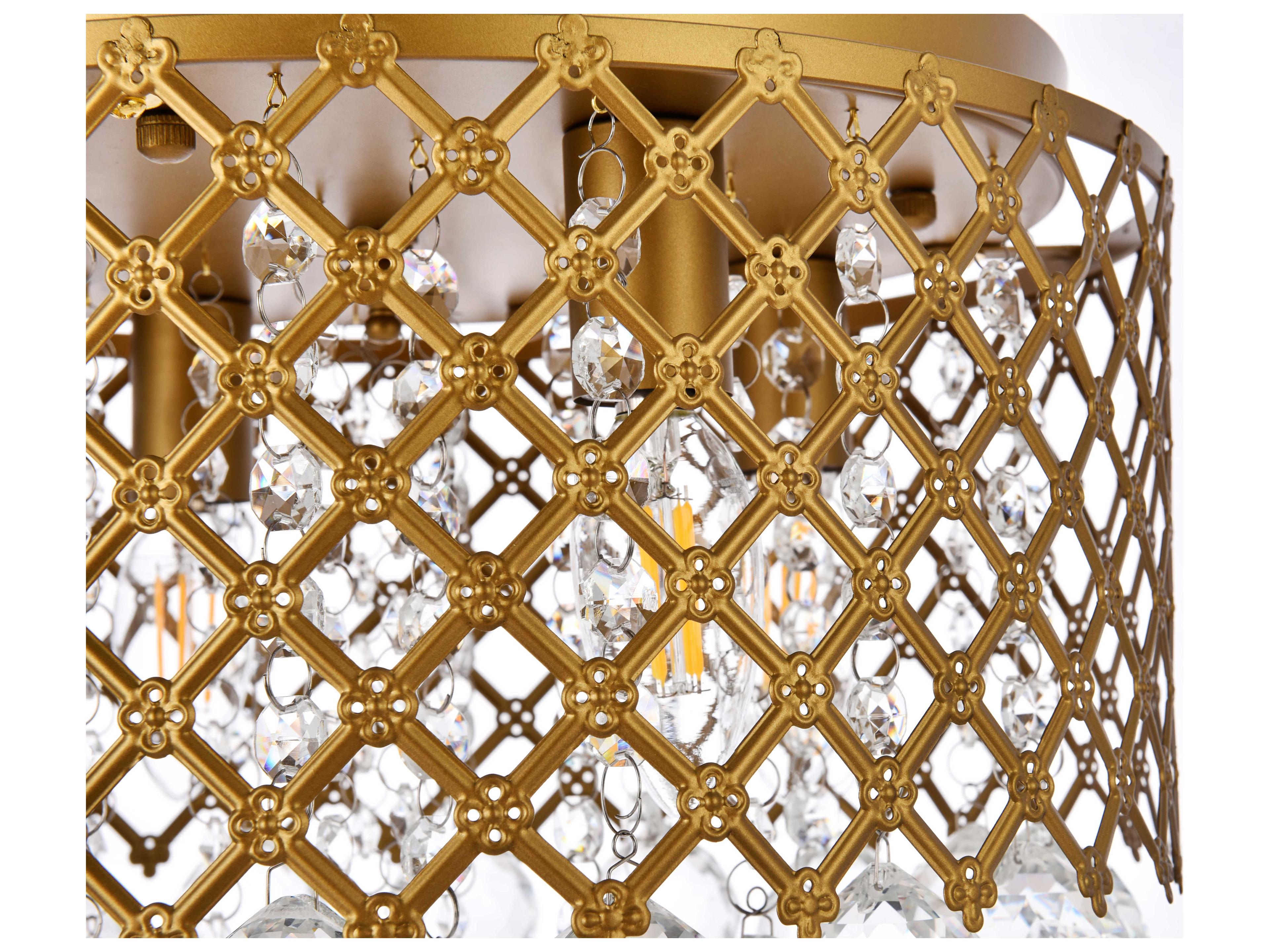 Elegant Lighting Tully 4-Light Brass And Clear Crystal Drum Flush Mount