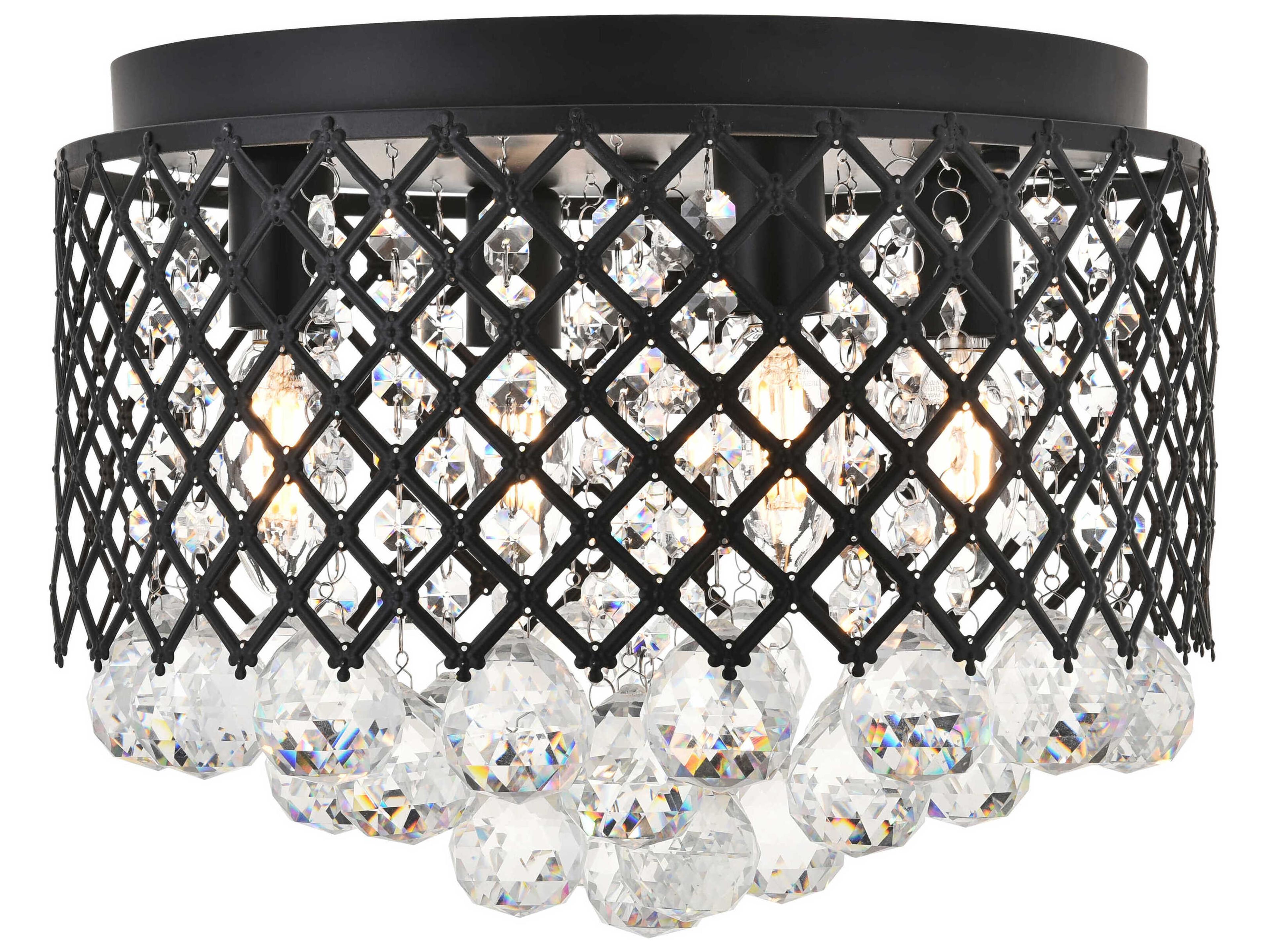 Tully 4-Light Matte Black Clear Crystal Drum Flush Mount