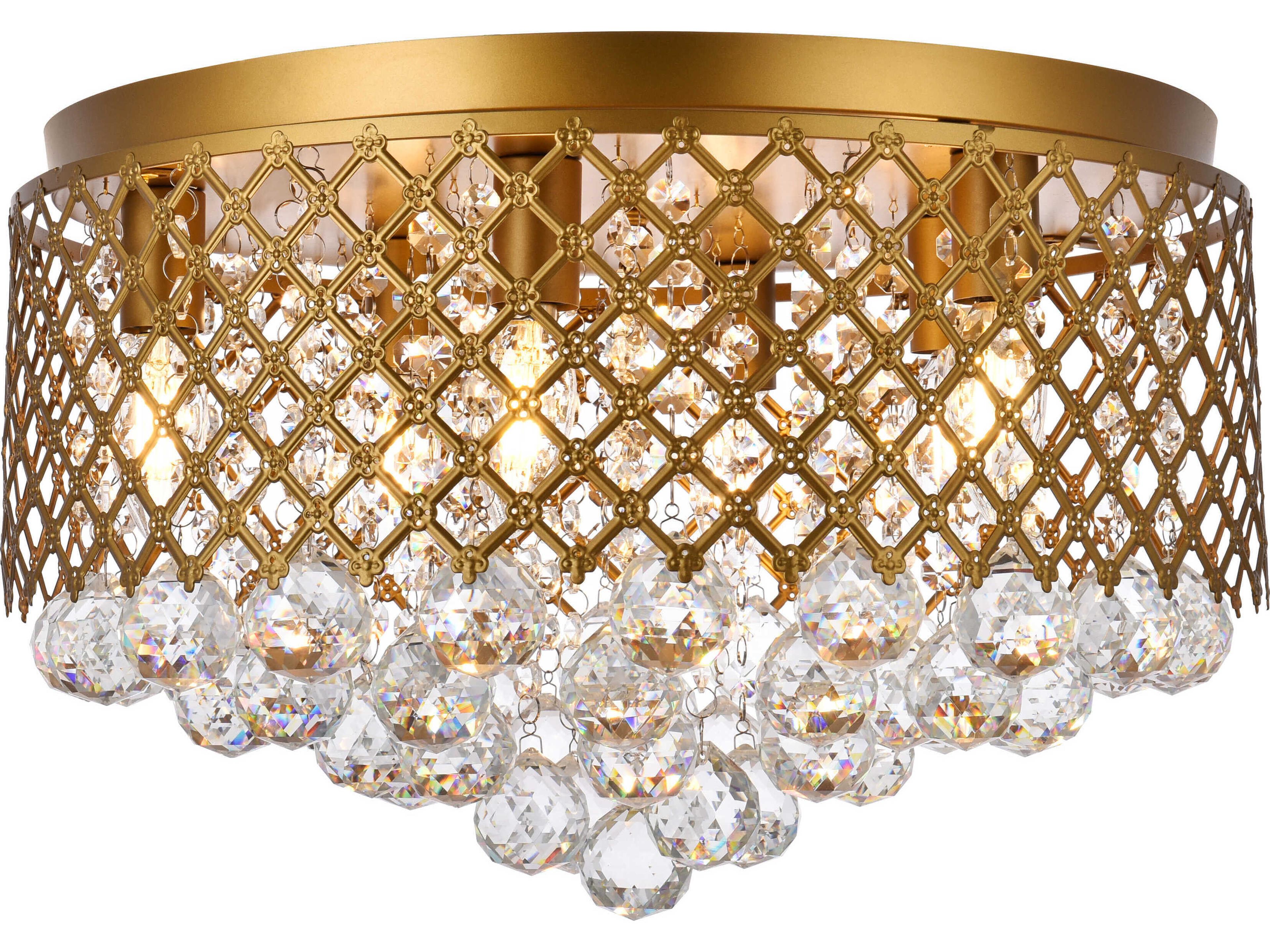 Tully 6-Light Brass And Clear Crystal Drum Flush Mount