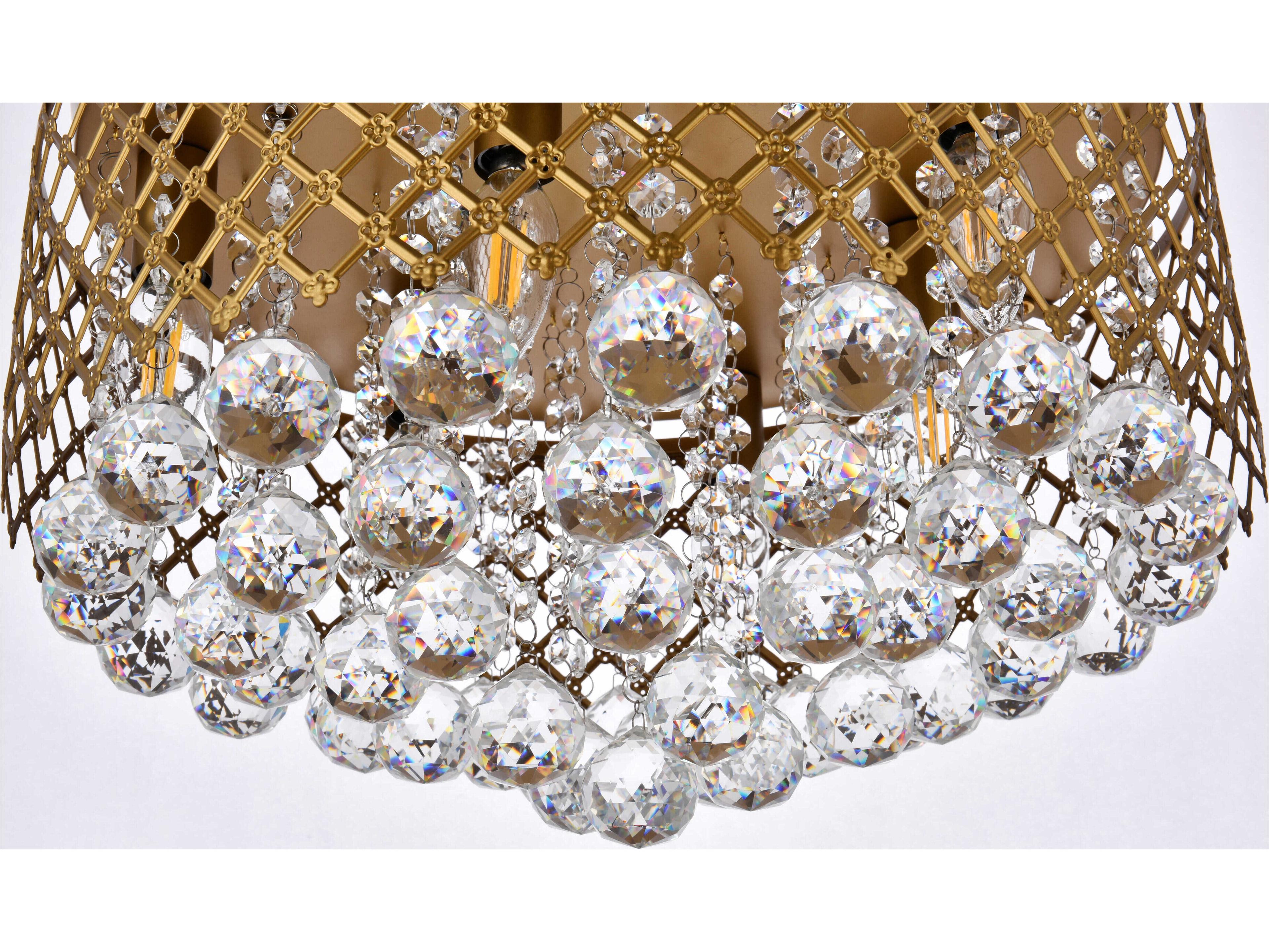 Elegant Lighting Tully 6-Light Brass And Clear Crystal Drum Flush Mount