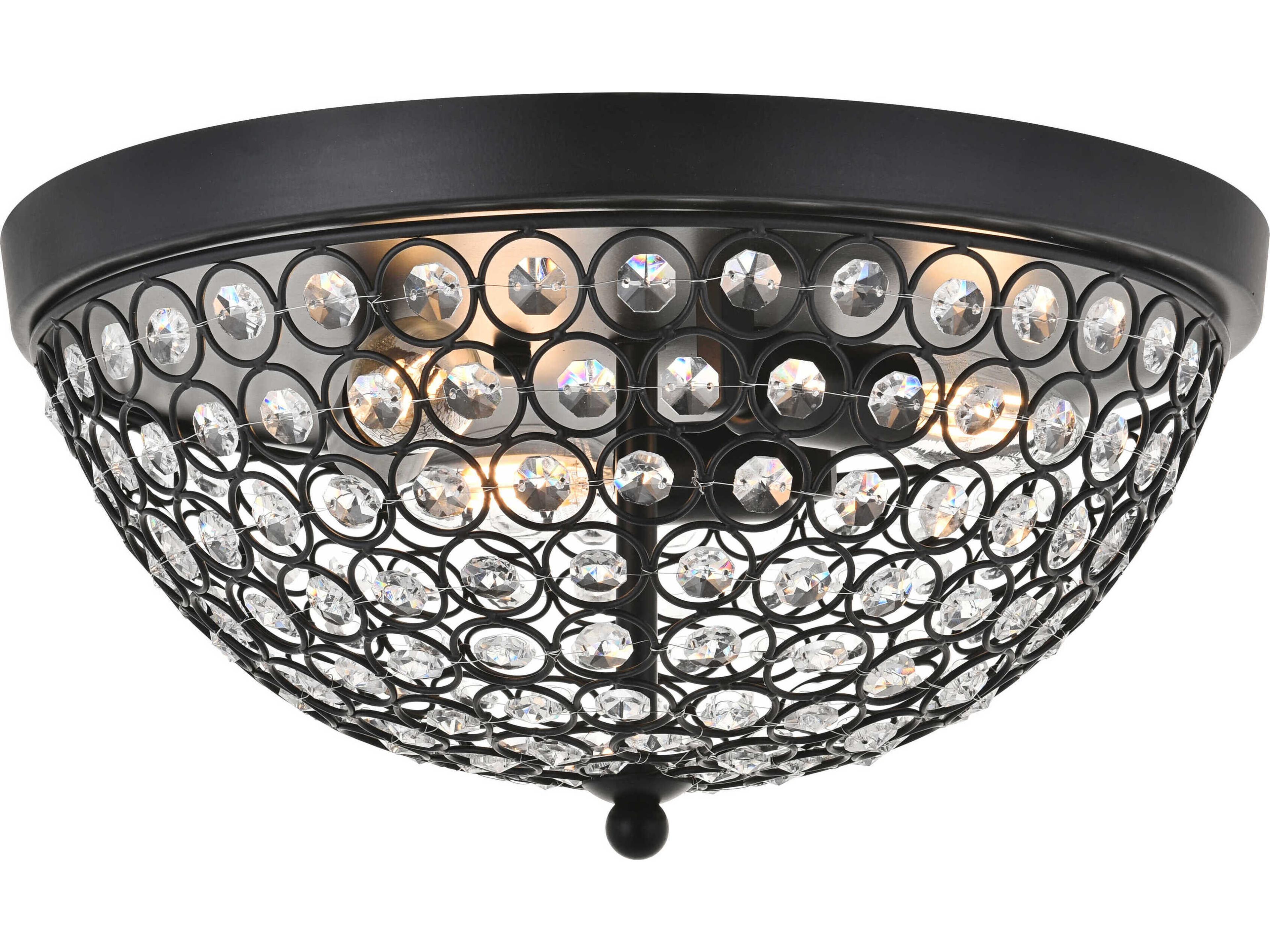 Taye 3-Light Matte Black Clear Crystal Bowl Flush Mount