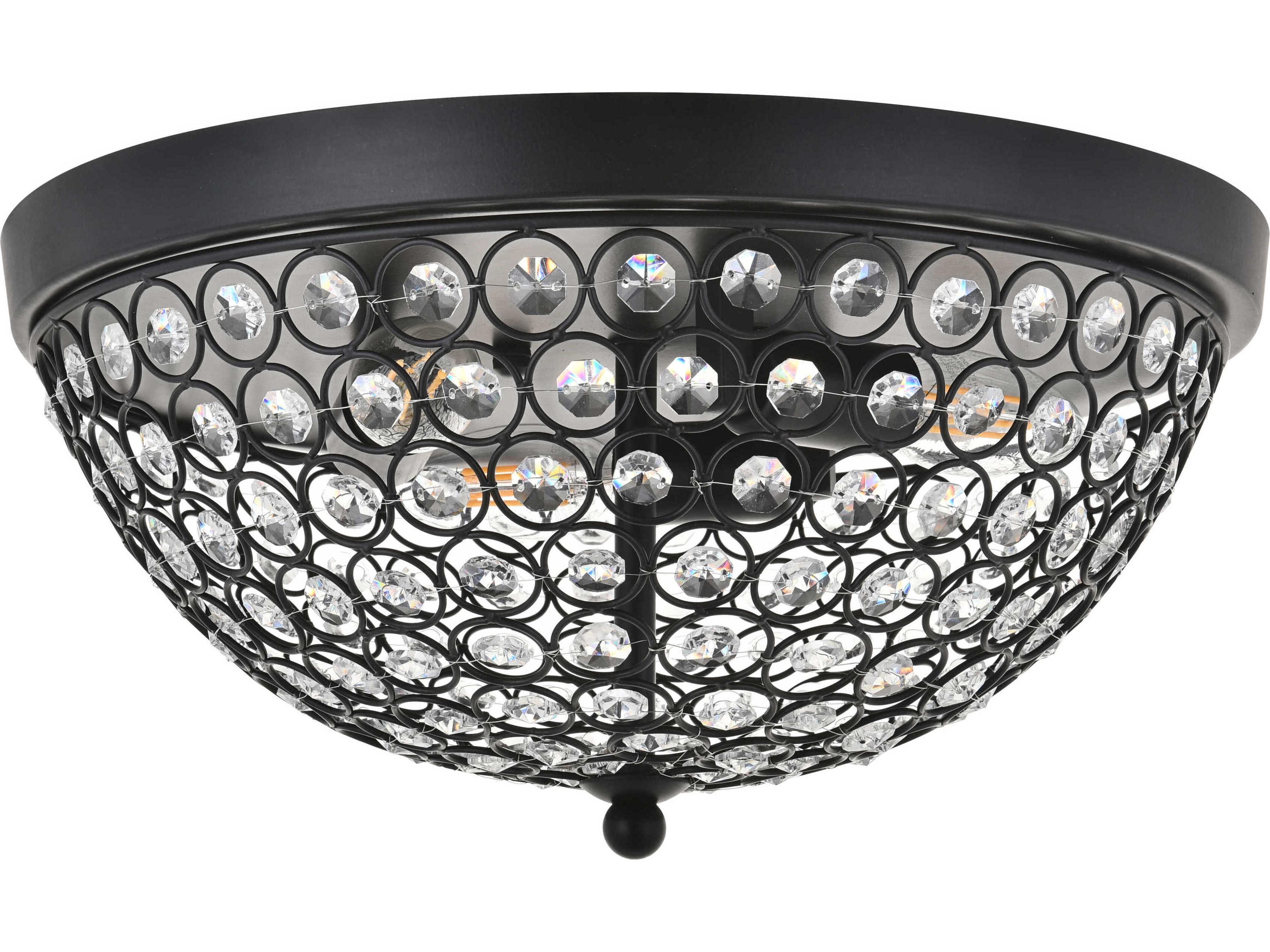Elegant Lighting Taye 3-Light Matte Black Clear Crystal Bowl Flush Mount