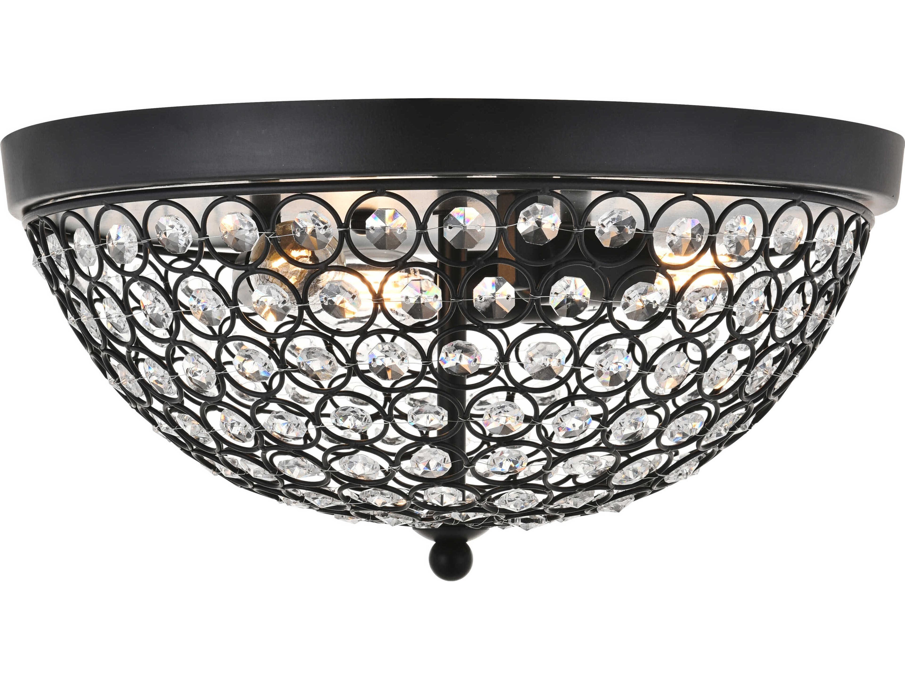 Elegant Lighting Taye 3-Light Matte Black Clear Crystal Bowl Flush Mount