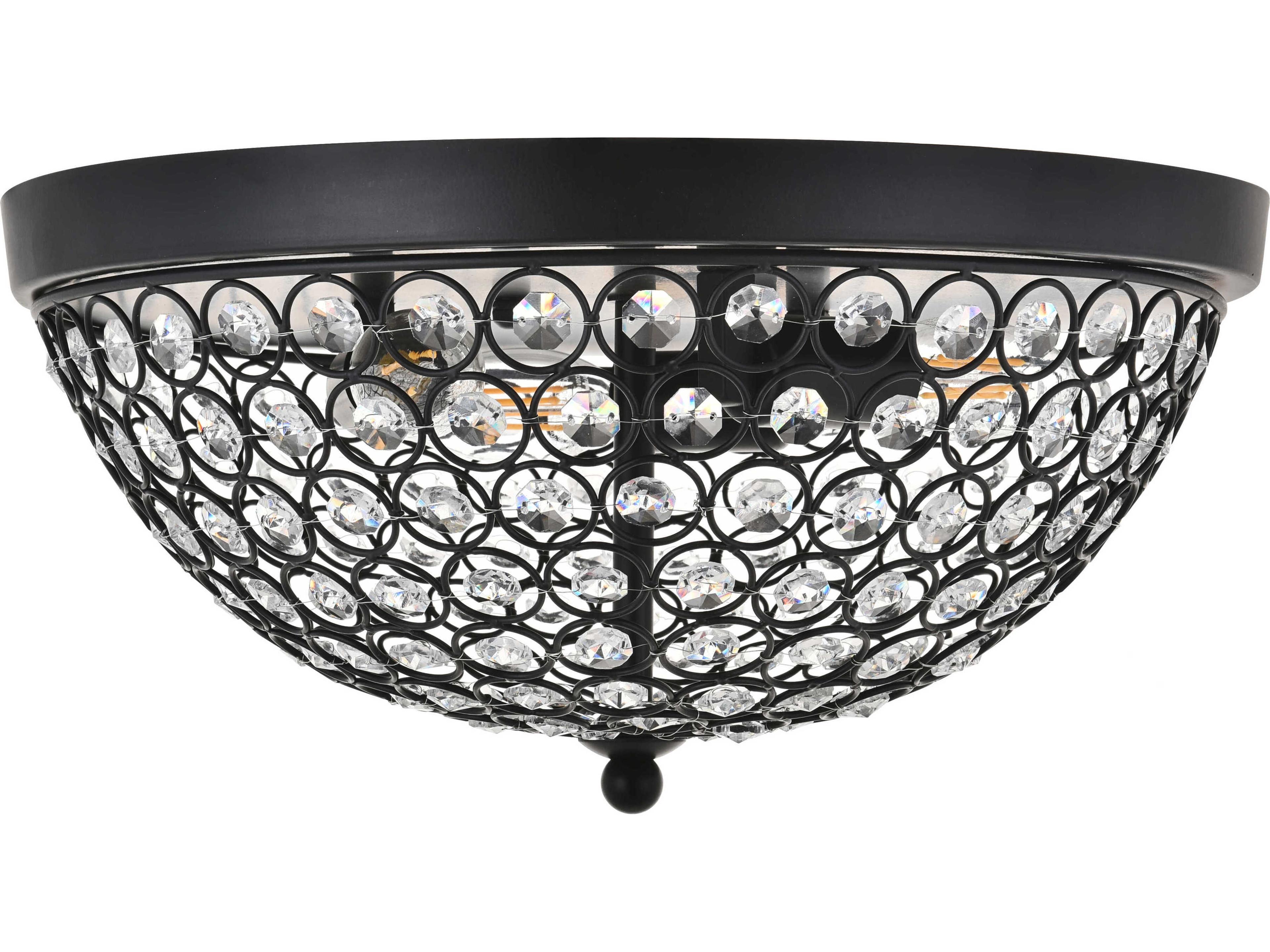 Elegant Lighting Taye 3-Light Matte Black Clear Crystal Bowl Flush Mount